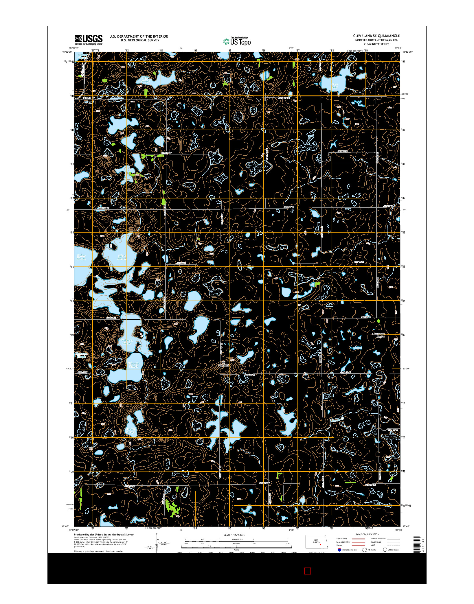 USGS US TOPO 7.5-MINUTE MAP FOR CLEVELAND SE, ND 2014
