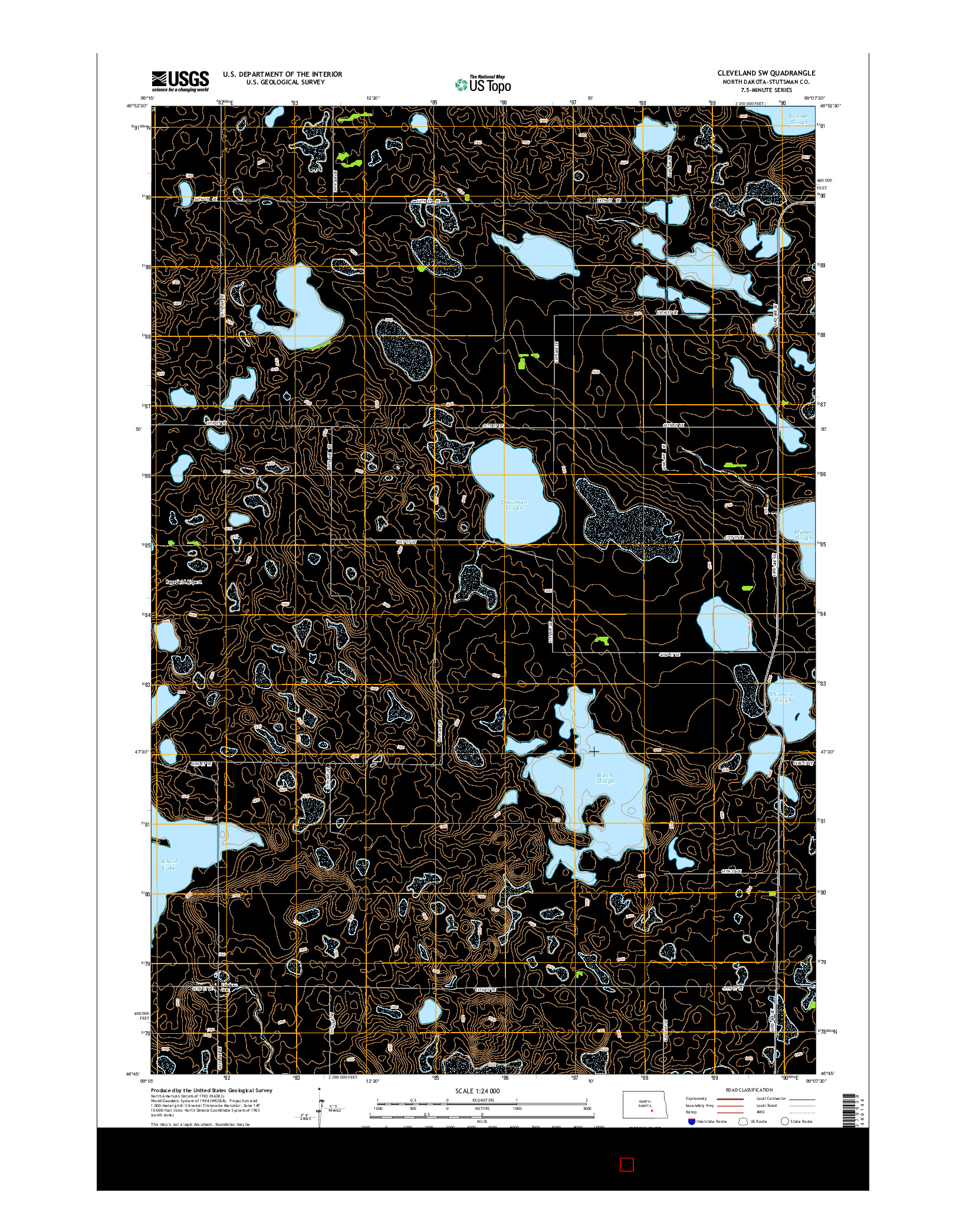 USGS US TOPO 7.5-MINUTE MAP FOR CLEVELAND SW, ND 2014