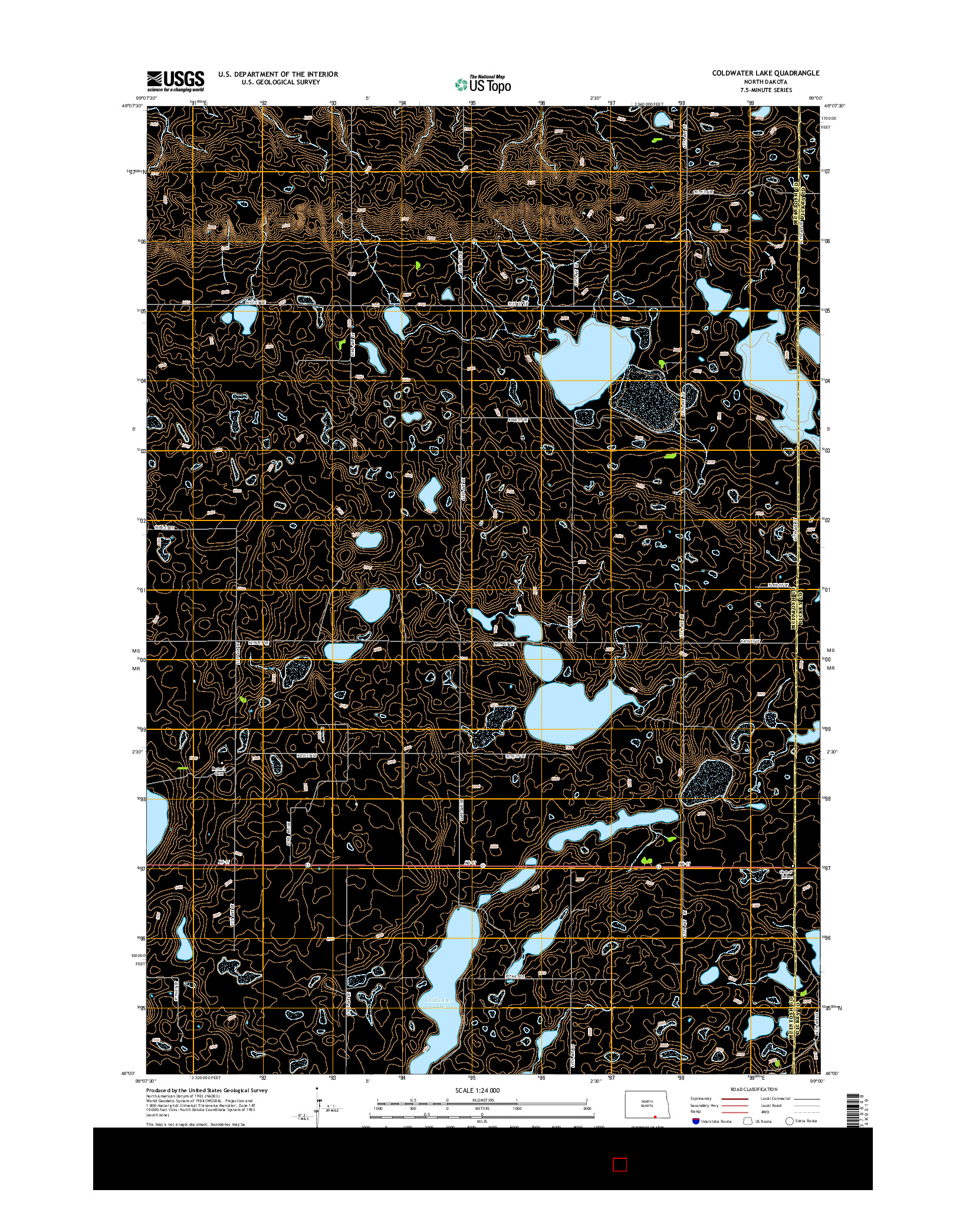 USGS US TOPO 7.5-MINUTE MAP FOR COLDWATER LAKE, ND 2014