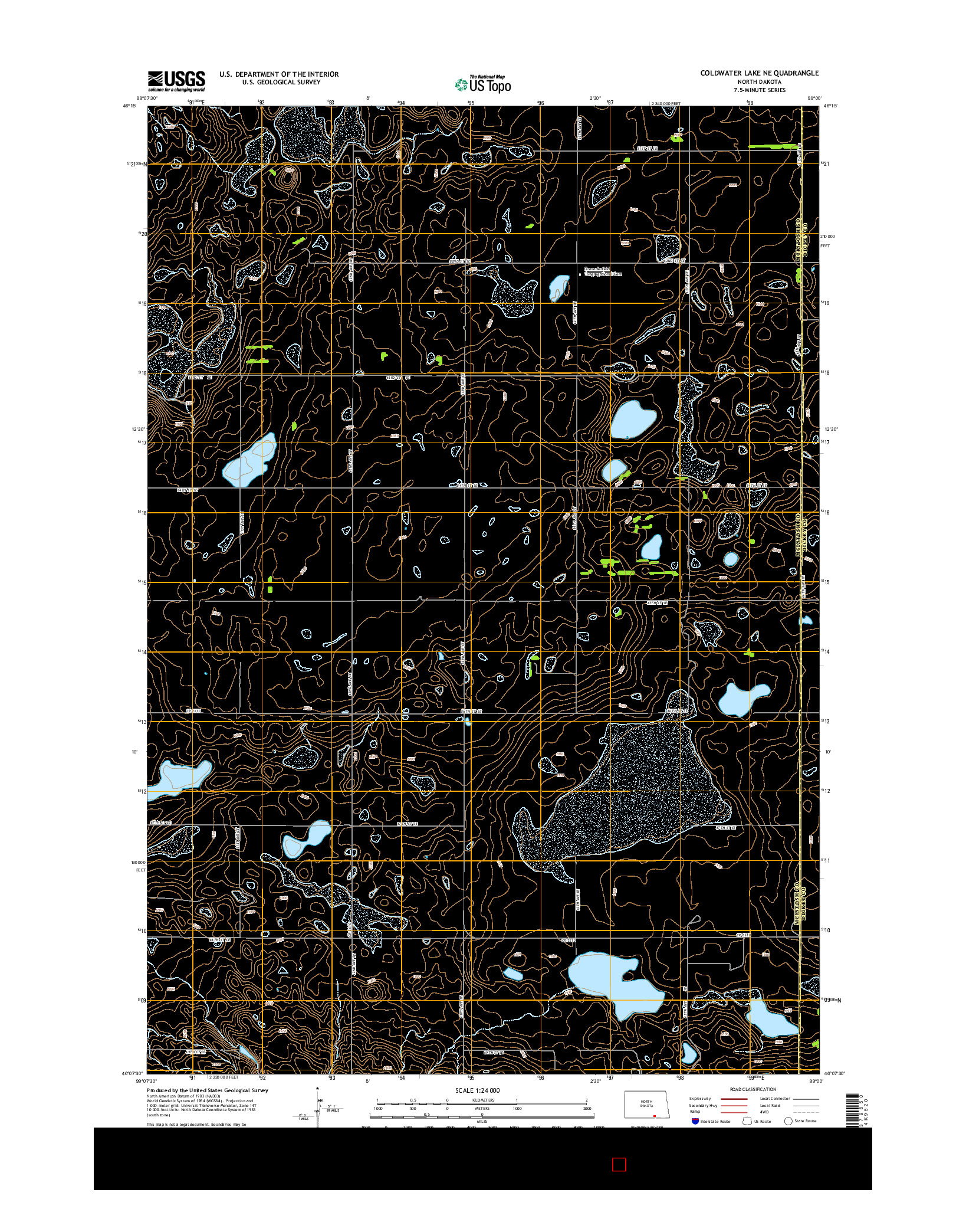 USGS US TOPO 7.5-MINUTE MAP FOR COLDWATER LAKE NE, ND 2014