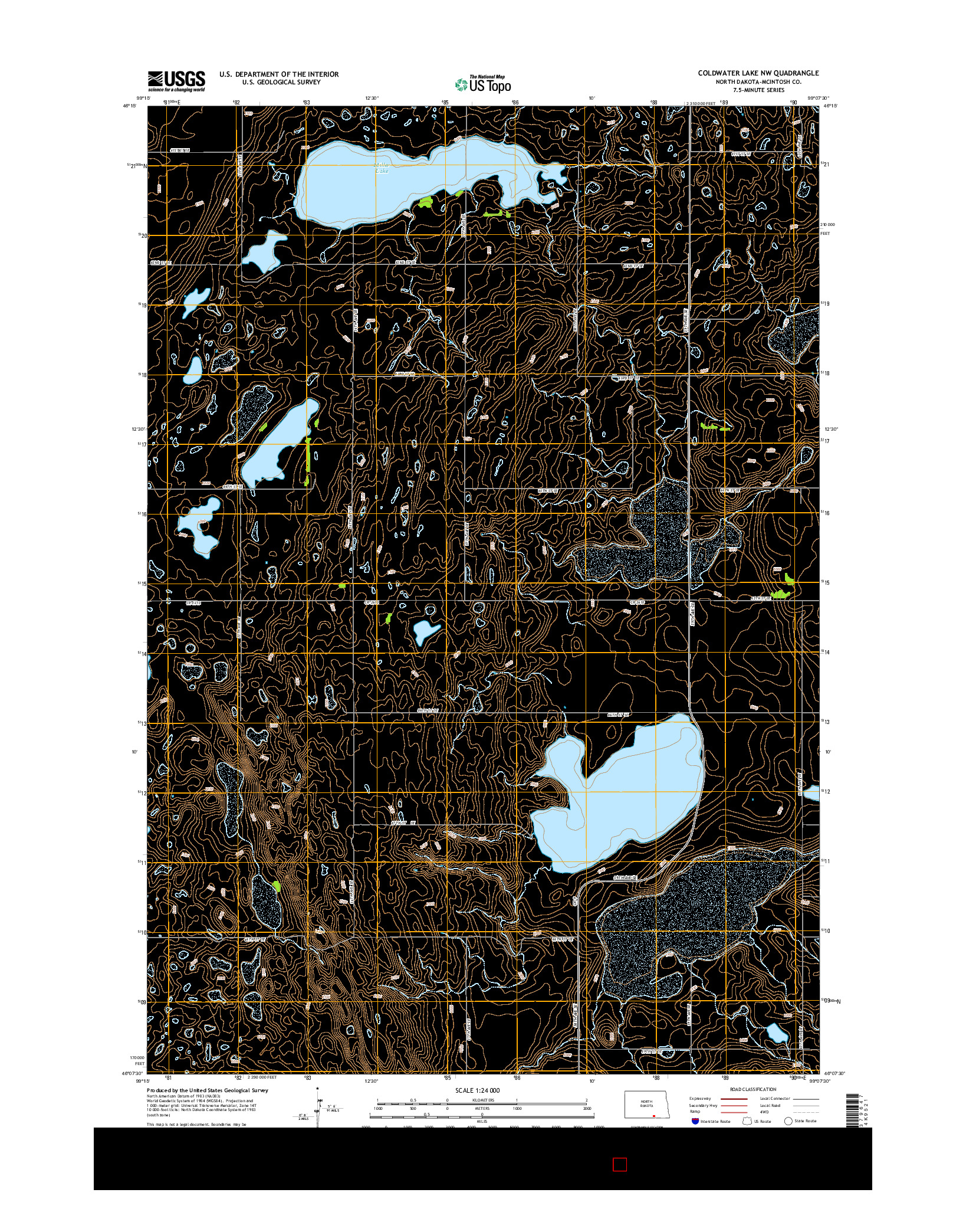 USGS US TOPO 7.5-MINUTE MAP FOR COLDWATER LAKE NW, ND 2014