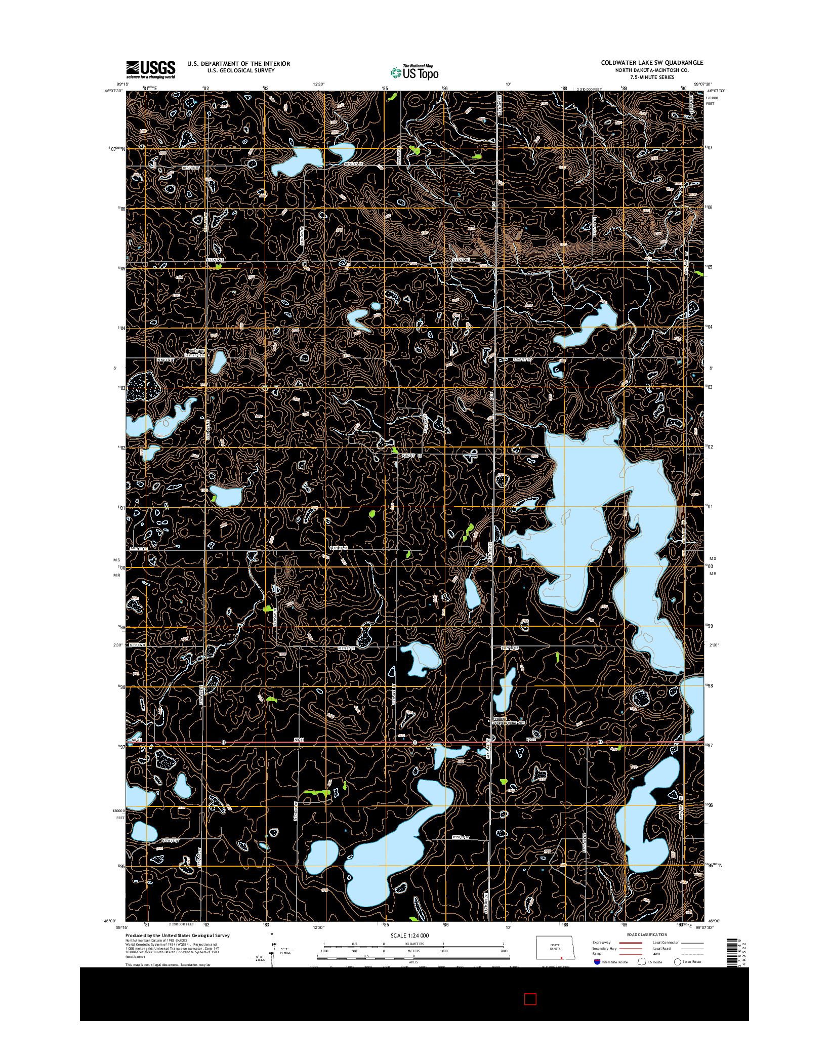 USGS US TOPO 7.5-MINUTE MAP FOR COLDWATER LAKE SW, ND 2014