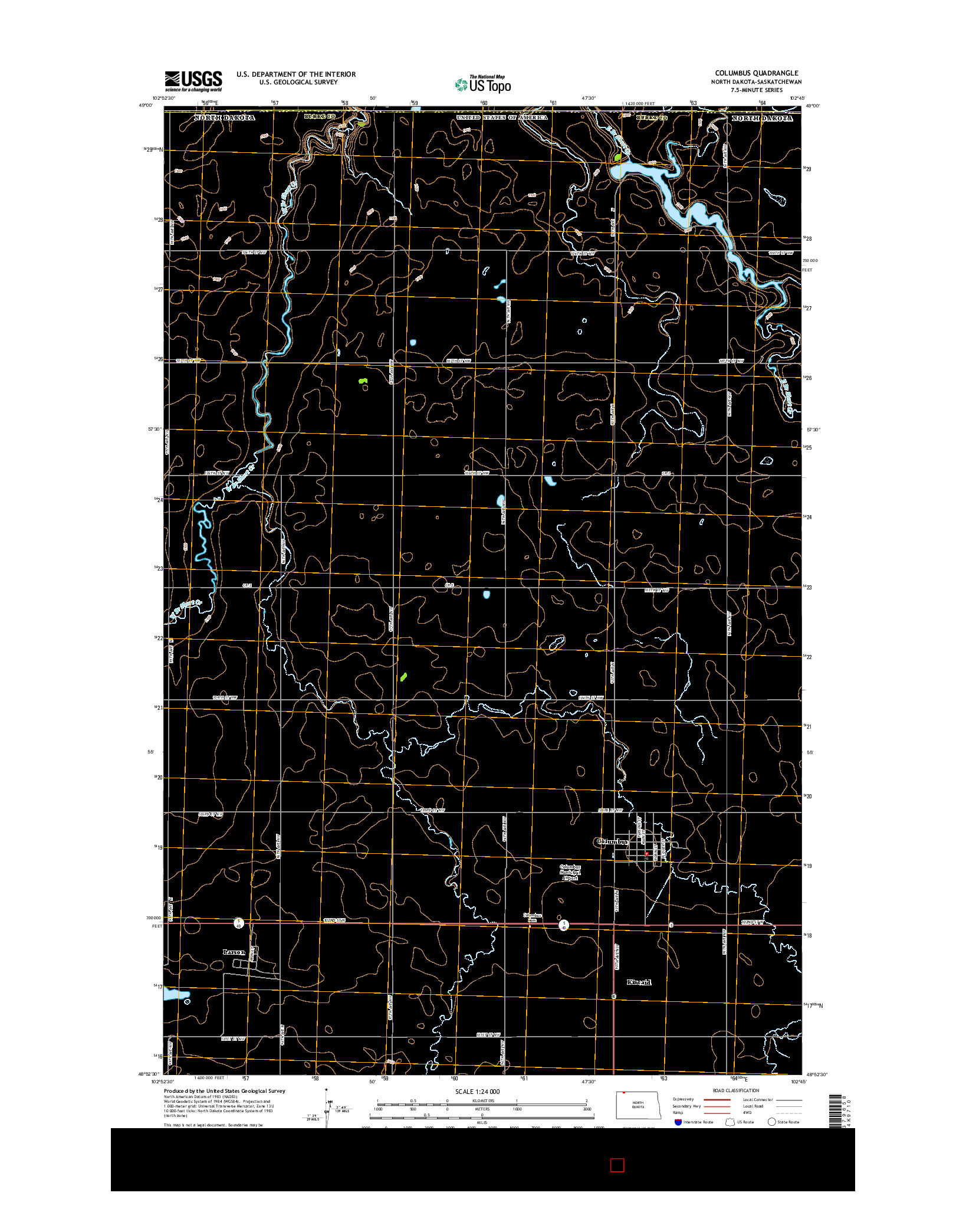 USGS US TOPO 7.5-MINUTE MAP FOR COLUMBUS, ND-SK 2014