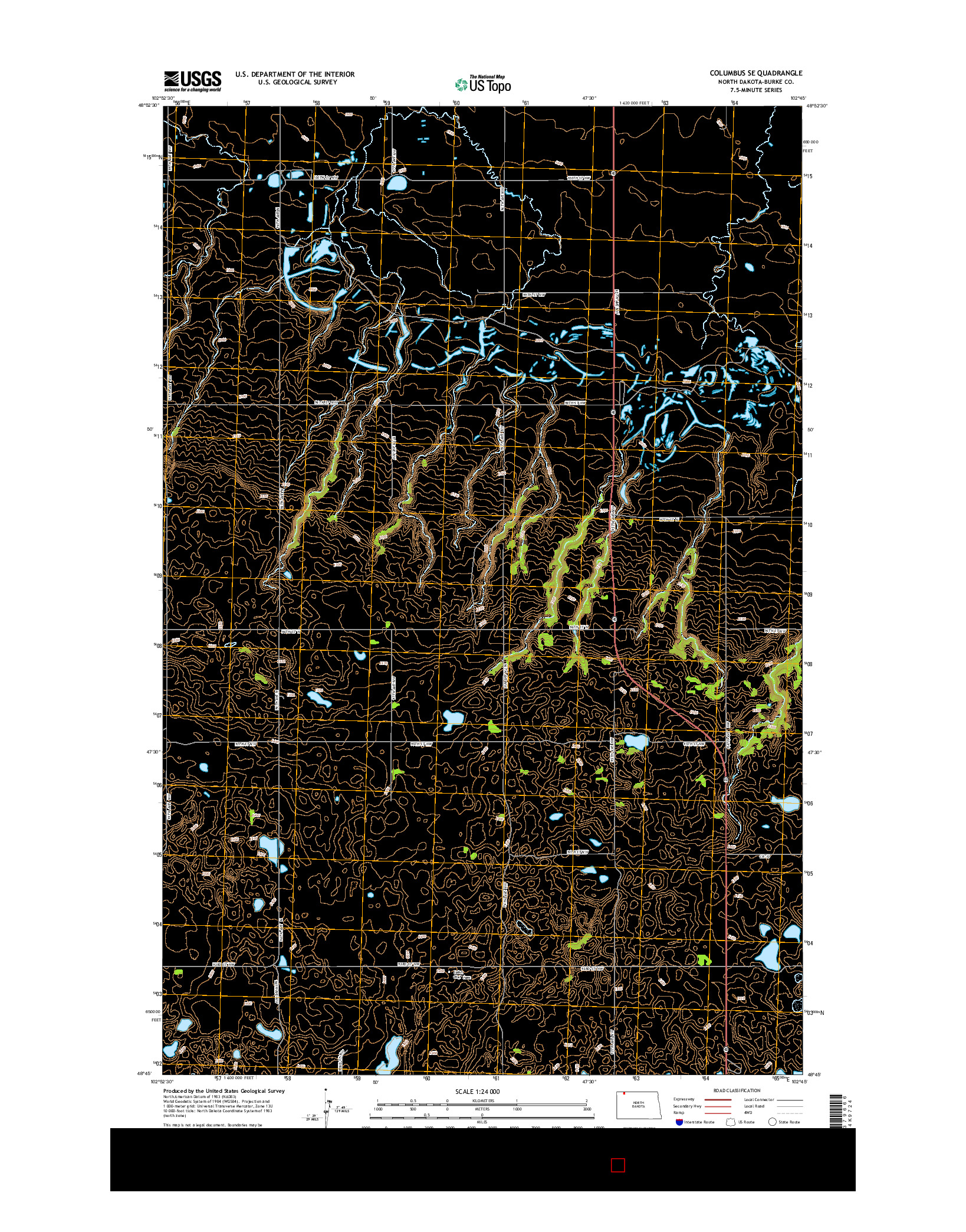 USGS US TOPO 7.5-MINUTE MAP FOR COLUMBUS SE, ND 2014