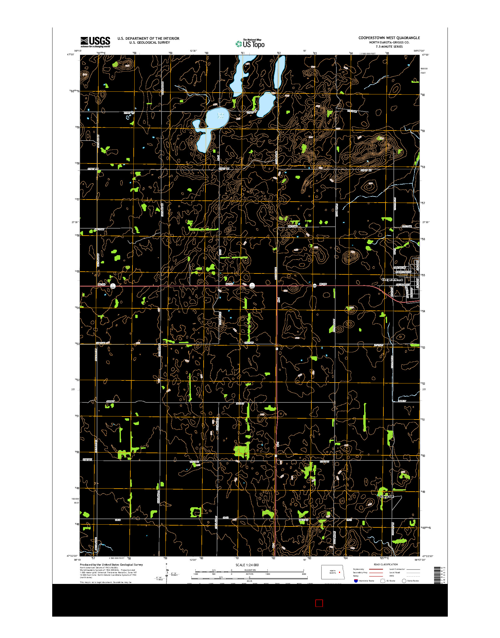 USGS US TOPO 7.5-MINUTE MAP FOR COOPERSTOWN WEST, ND 2014