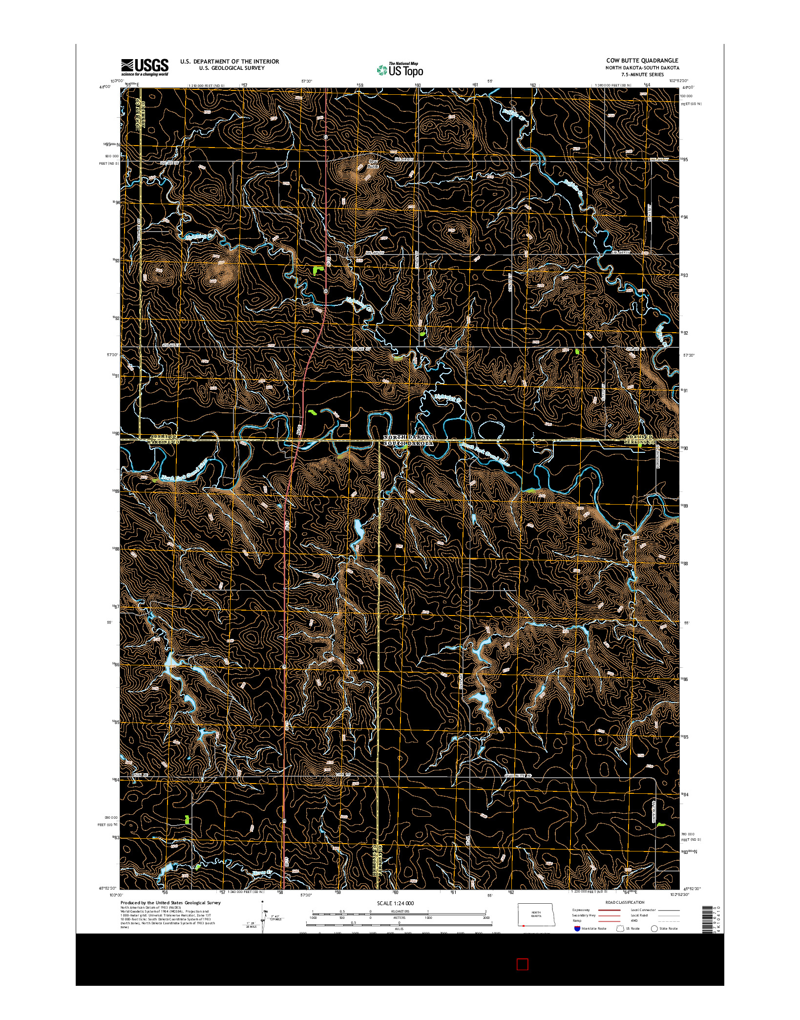 USGS US TOPO 7.5-MINUTE MAP FOR COW BUTTE, ND-SD 2014