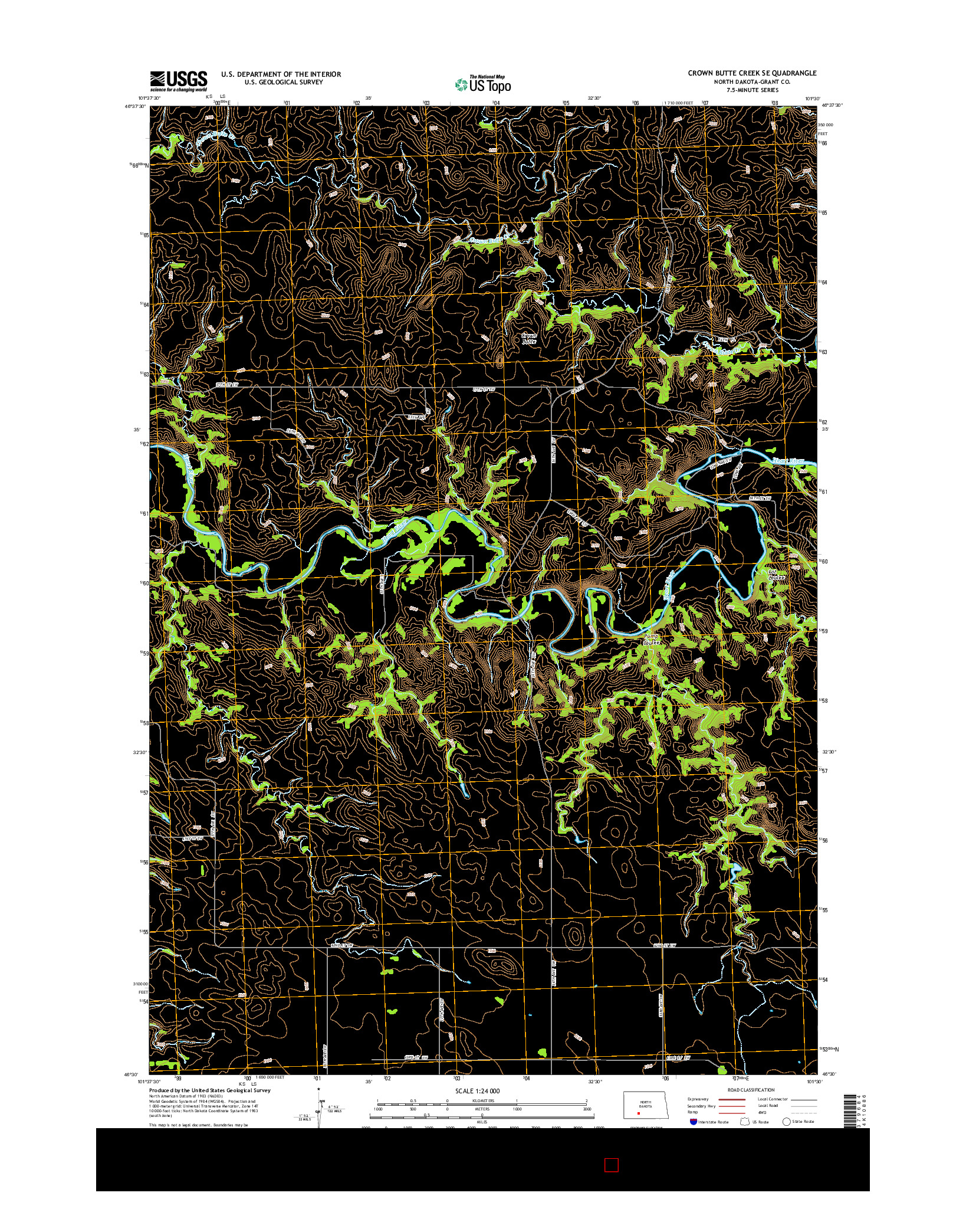 USGS US TOPO 7.5-MINUTE MAP FOR CROWN BUTTE CREEK SE, ND 2014