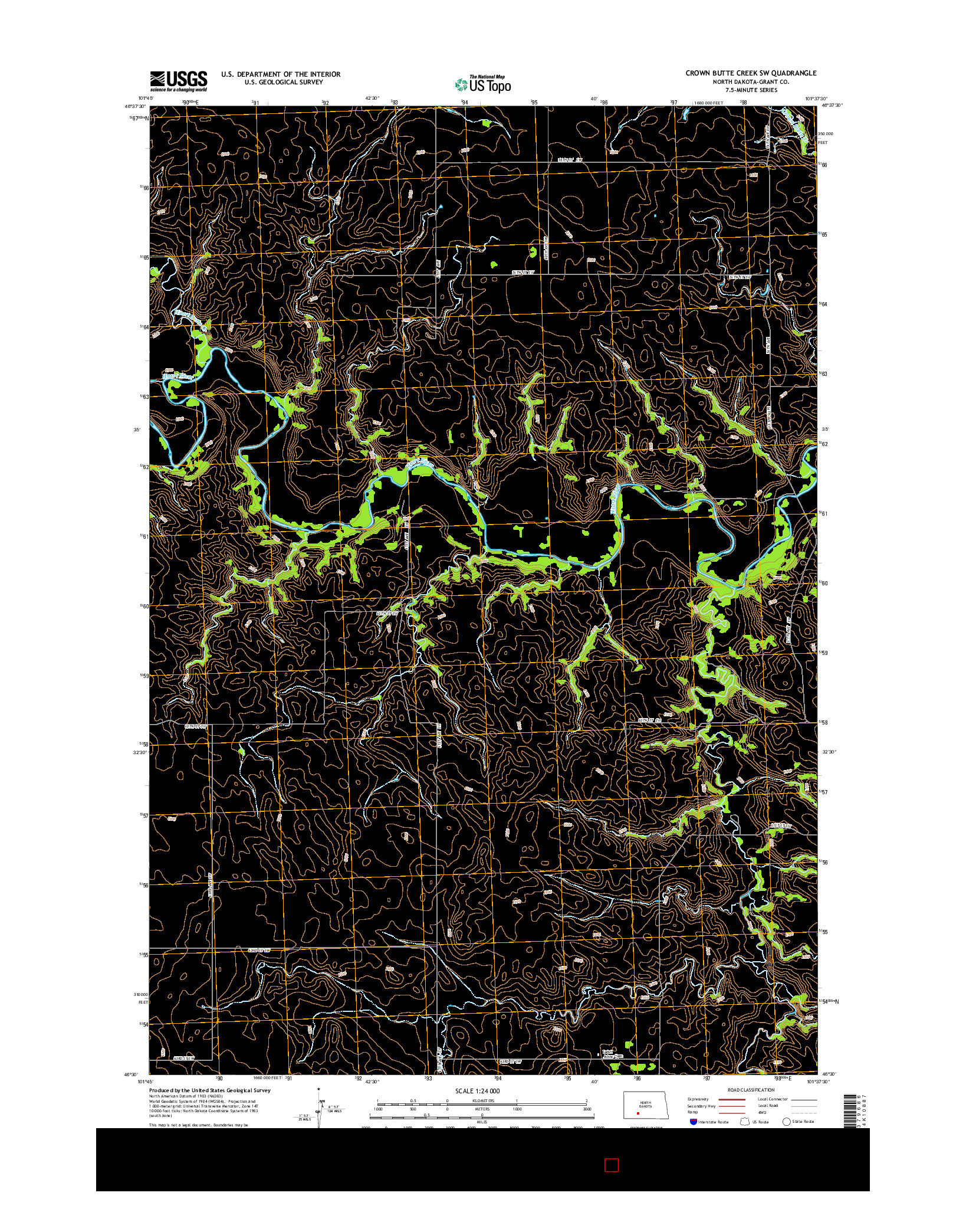 USGS US TOPO 7.5-MINUTE MAP FOR CROWN BUTTE CREEK SW, ND 2014