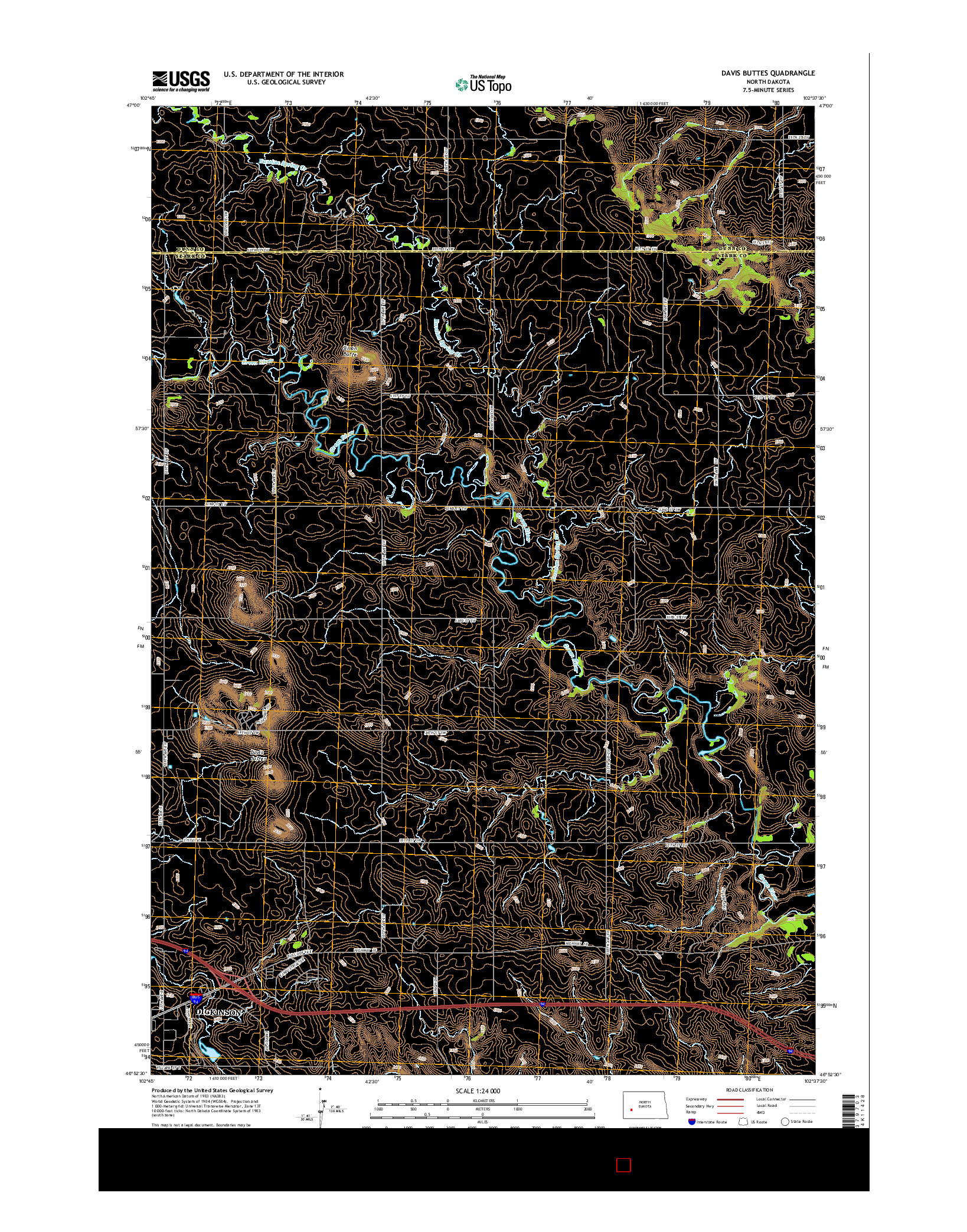 USGS US TOPO 7.5-MINUTE MAP FOR DAVIS BUTTES, ND 2014