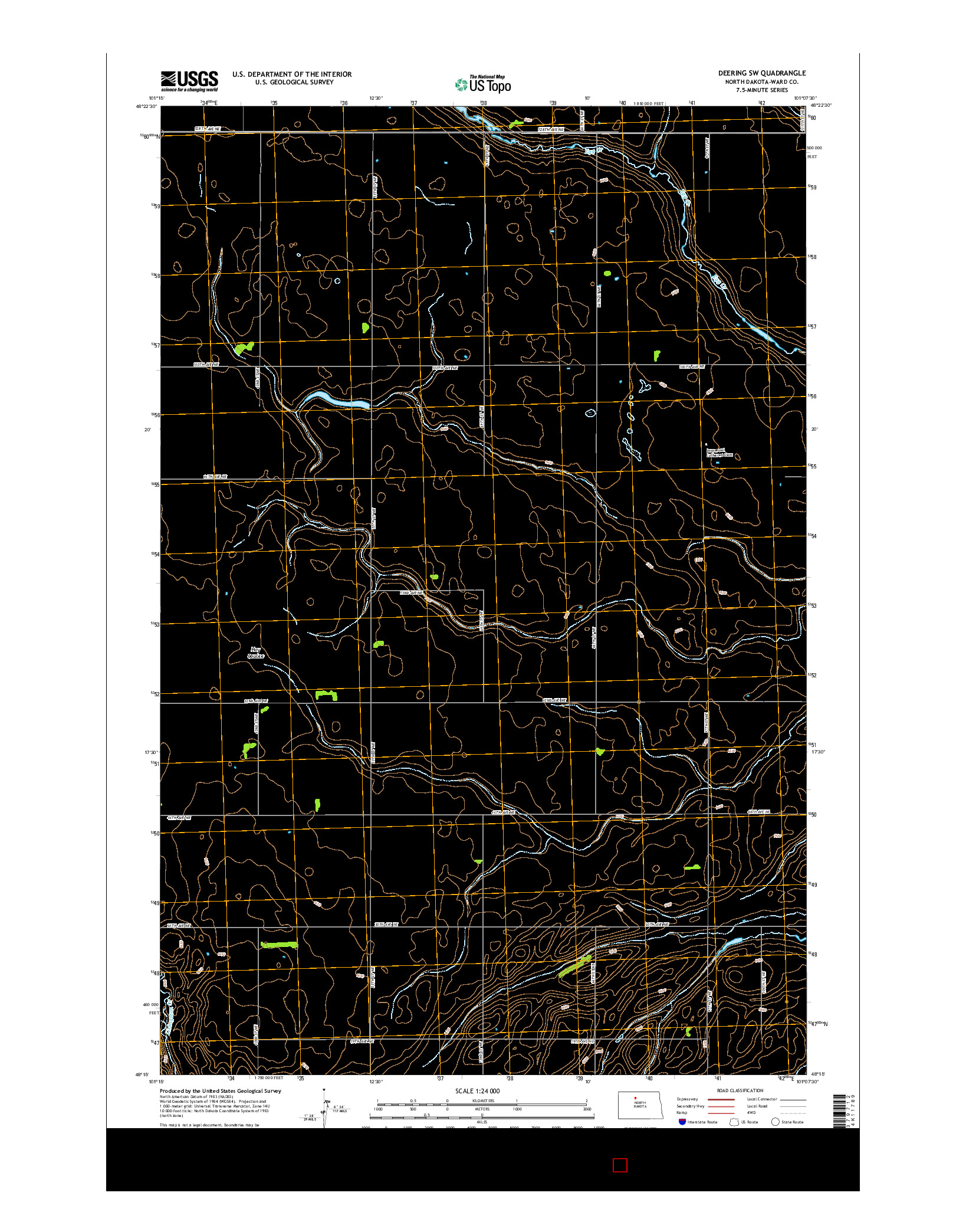 USGS US TOPO 7.5-MINUTE MAP FOR DEERING SW, ND 2014