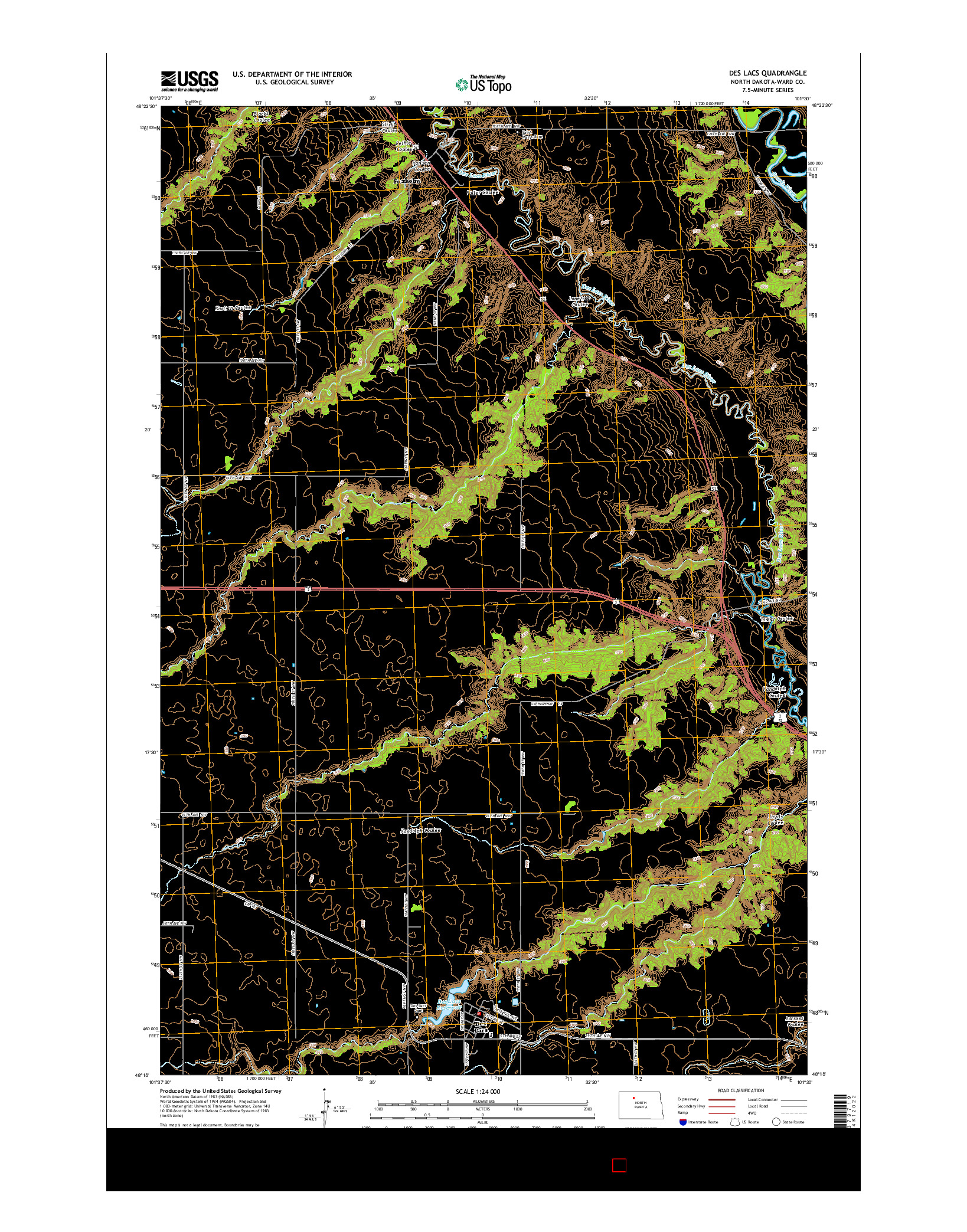 USGS US TOPO 7.5-MINUTE MAP FOR DES LACS, ND 2014