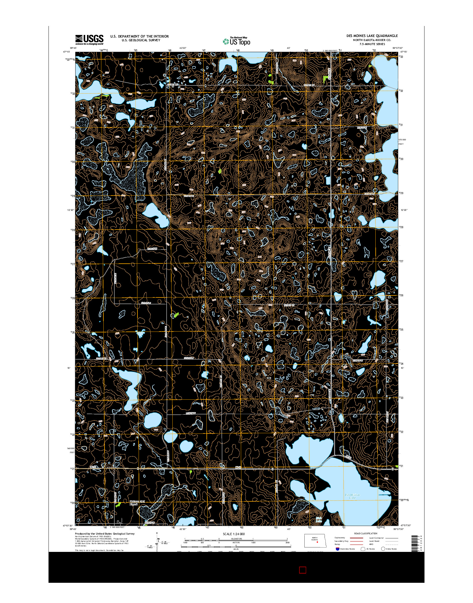 USGS US TOPO 7.5-MINUTE MAP FOR DES MOINES LAKE, ND 2014