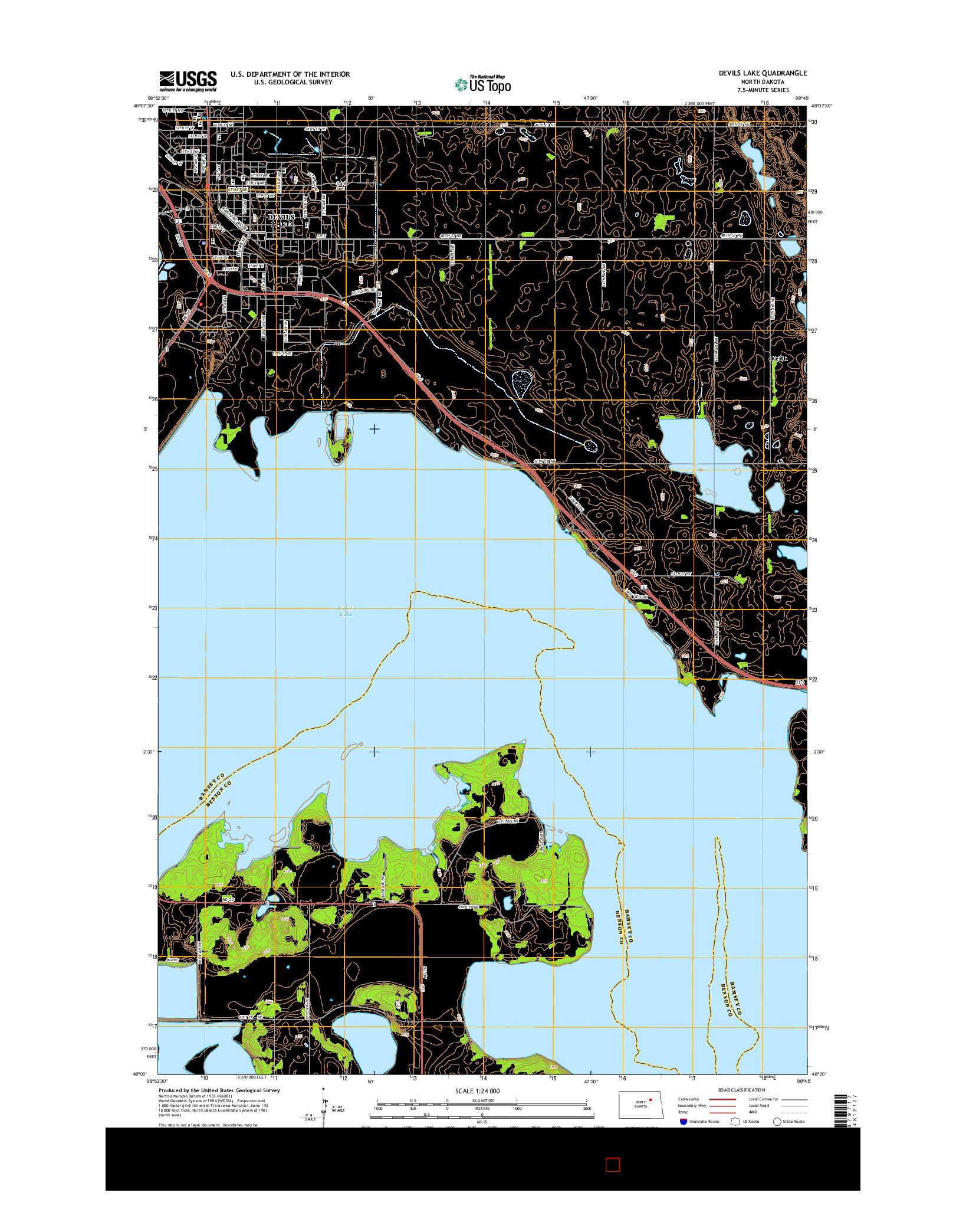 USGS US TOPO 7.5-MINUTE MAP FOR DEVILS LAKE, ND 2014