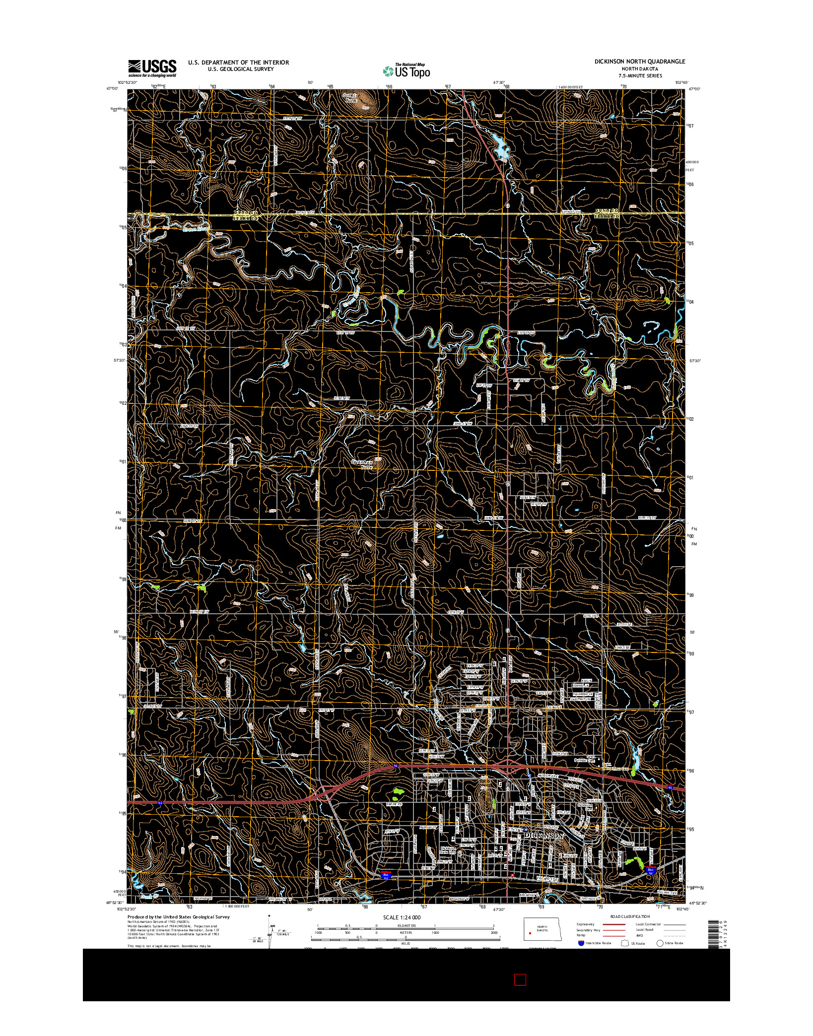 USGS US TOPO 7.5-MINUTE MAP FOR DICKINSON NORTH, ND 2014