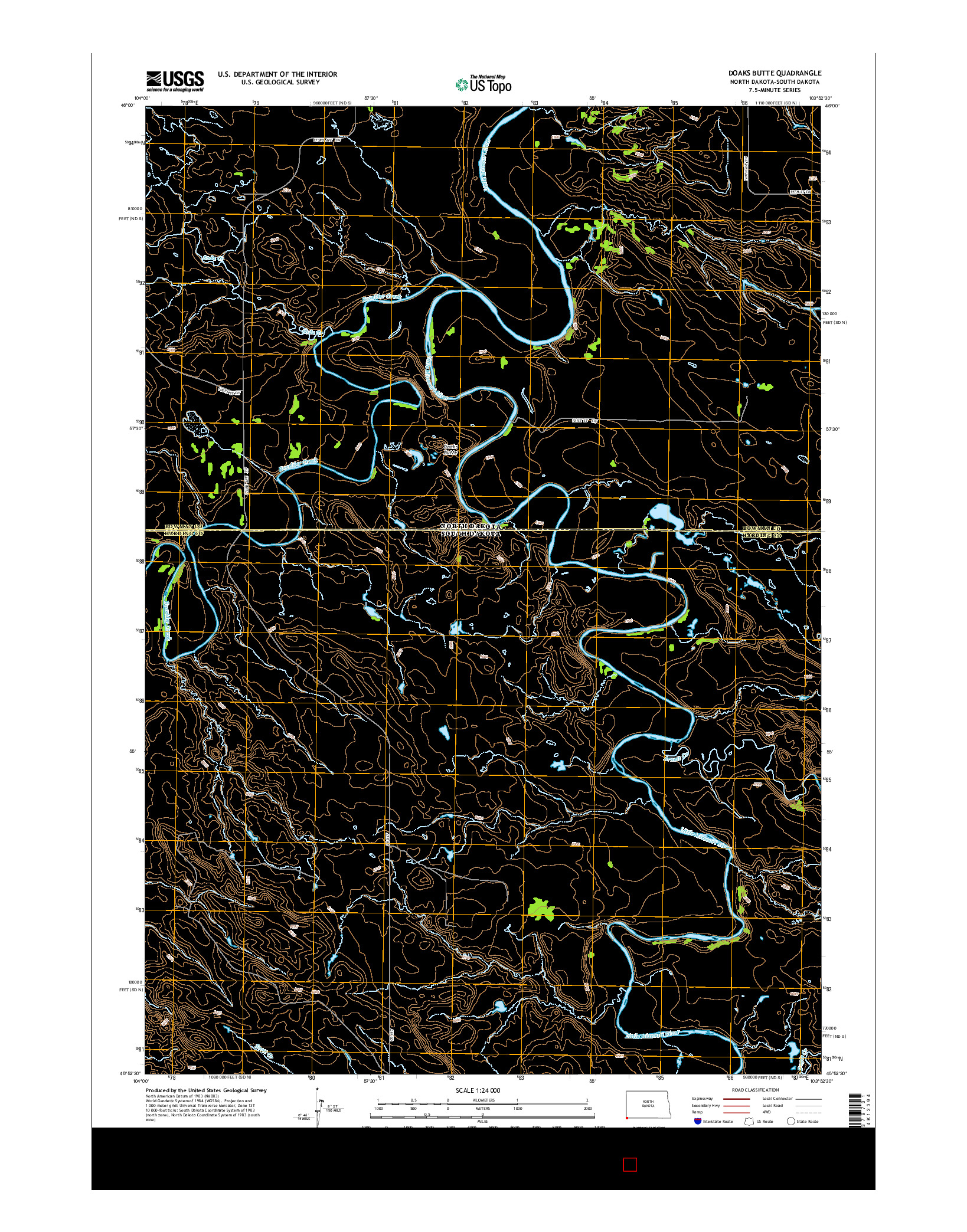USGS US TOPO 7.5-MINUTE MAP FOR DOAKS BUTTE, ND-SD 2014