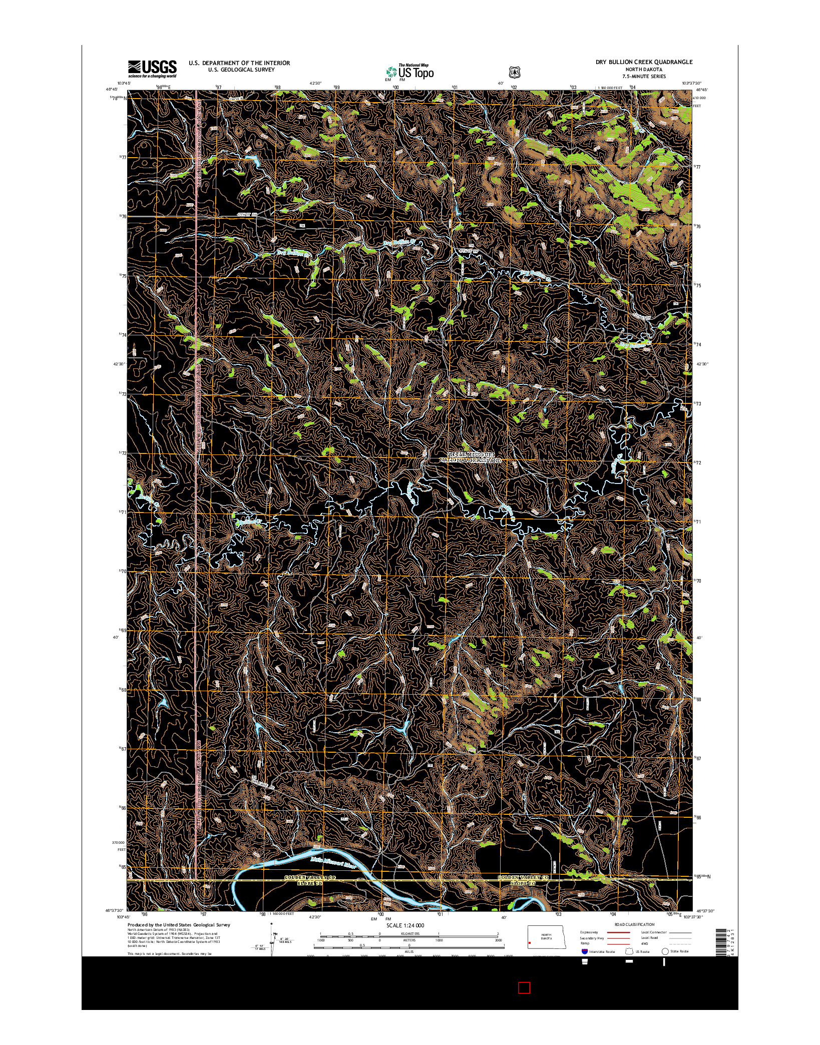 USGS US TOPO 7.5-MINUTE MAP FOR DRY BULLION CREEK, ND 2014