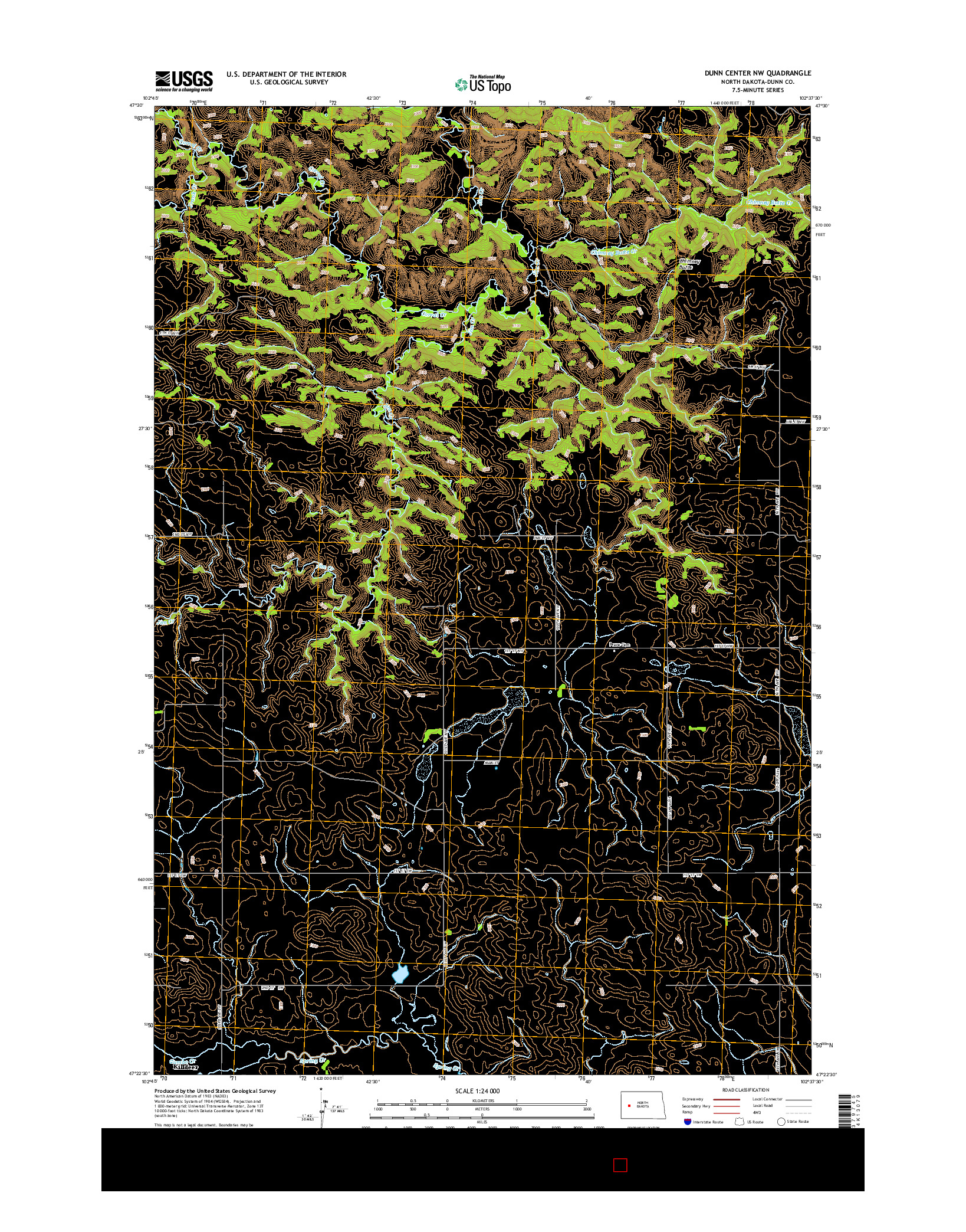 USGS US TOPO 7.5-MINUTE MAP FOR DUNN CENTER NW, ND 2014