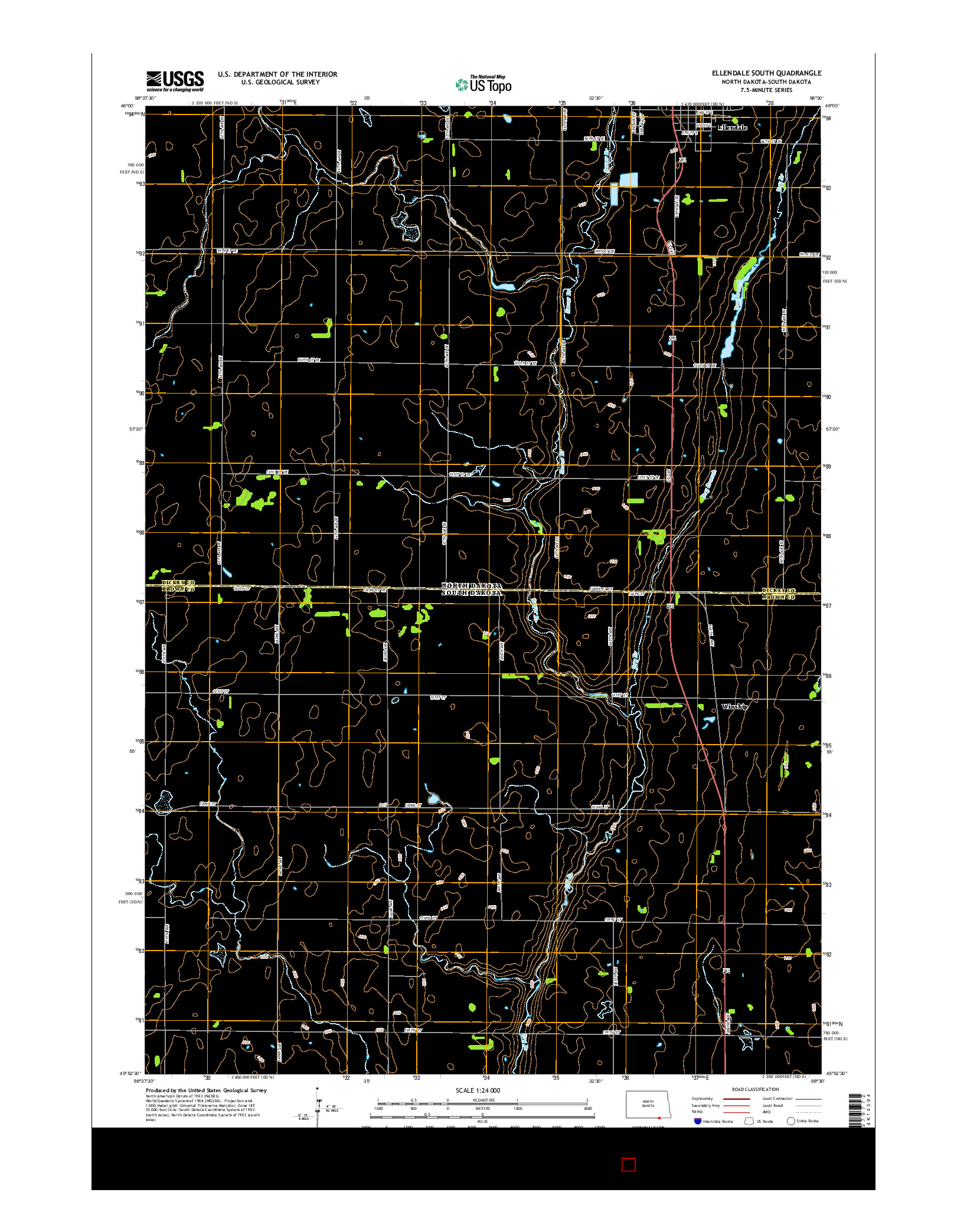 USGS US TOPO 7.5-MINUTE MAP FOR ELLENDALE SOUTH, ND-SD 2014