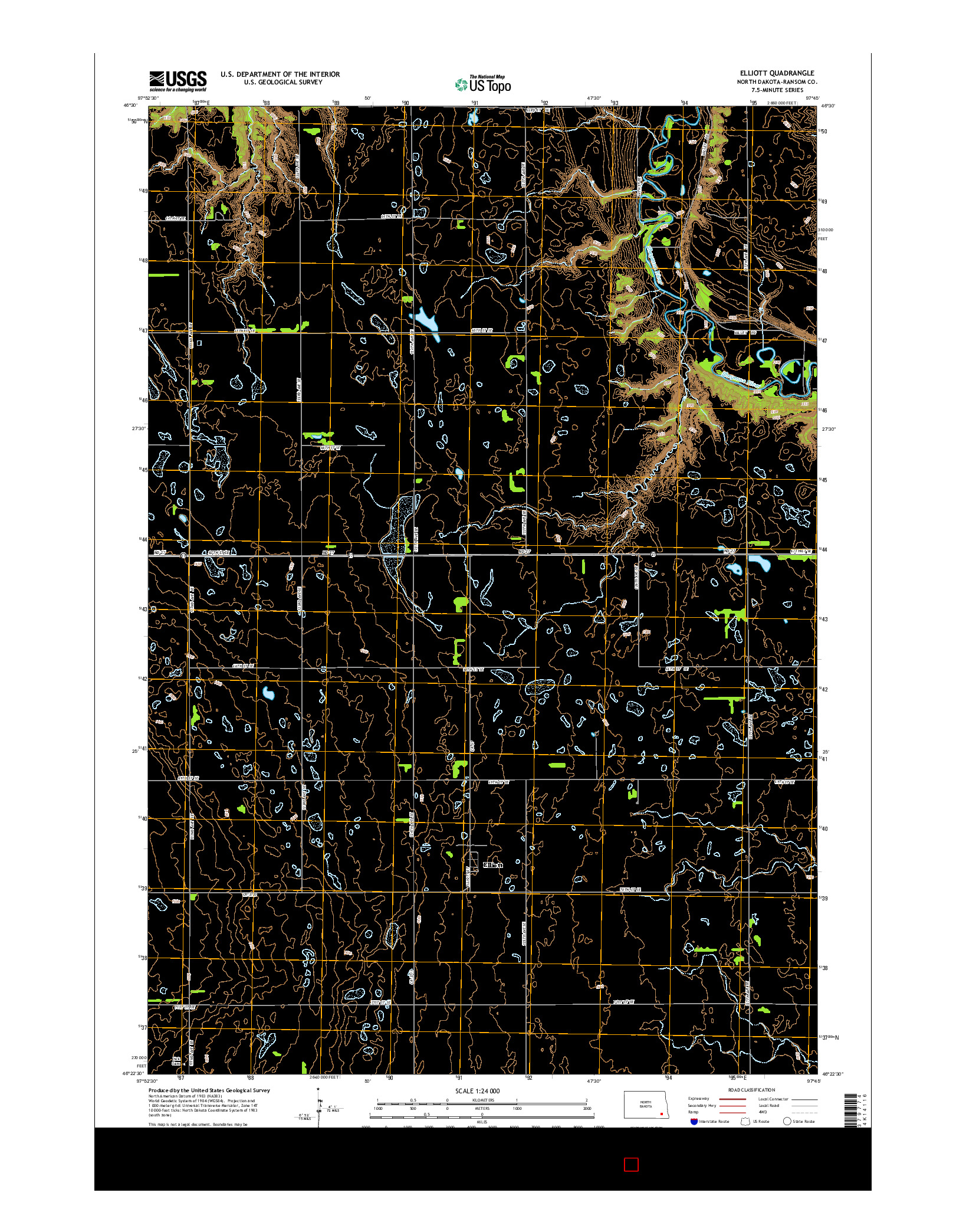 USGS US TOPO 7.5-MINUTE MAP FOR ELLIOTT, ND 2014