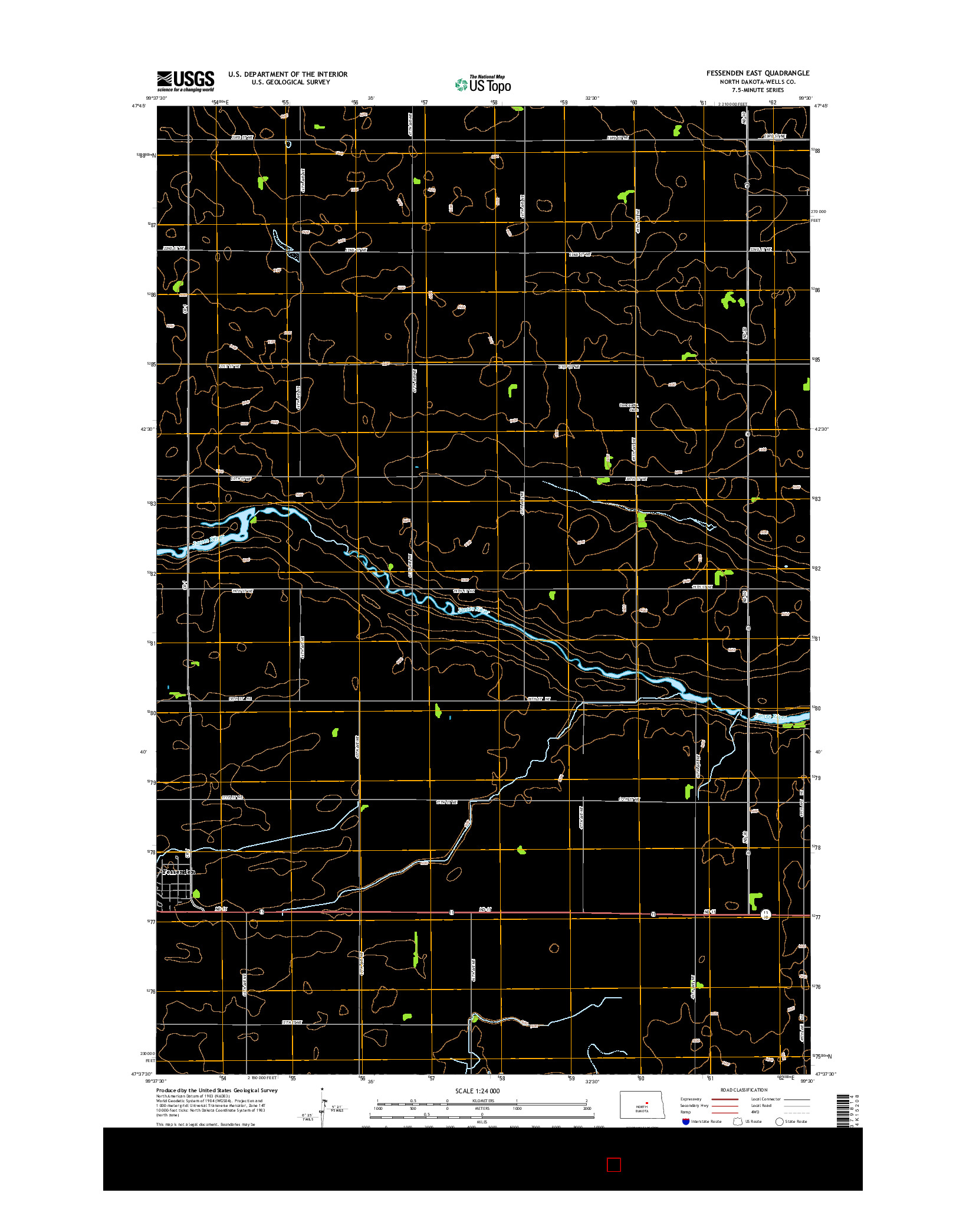 USGS US TOPO 7.5-MINUTE MAP FOR FESSENDEN EAST, ND 2014