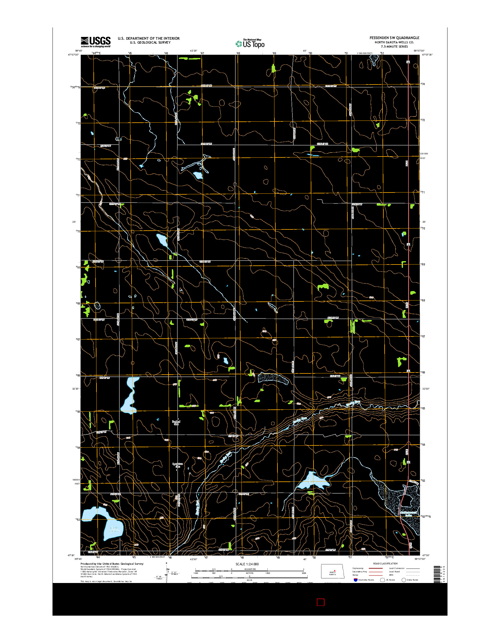 USGS US TOPO 7.5-MINUTE MAP FOR FESSENDEN SW, ND 2014