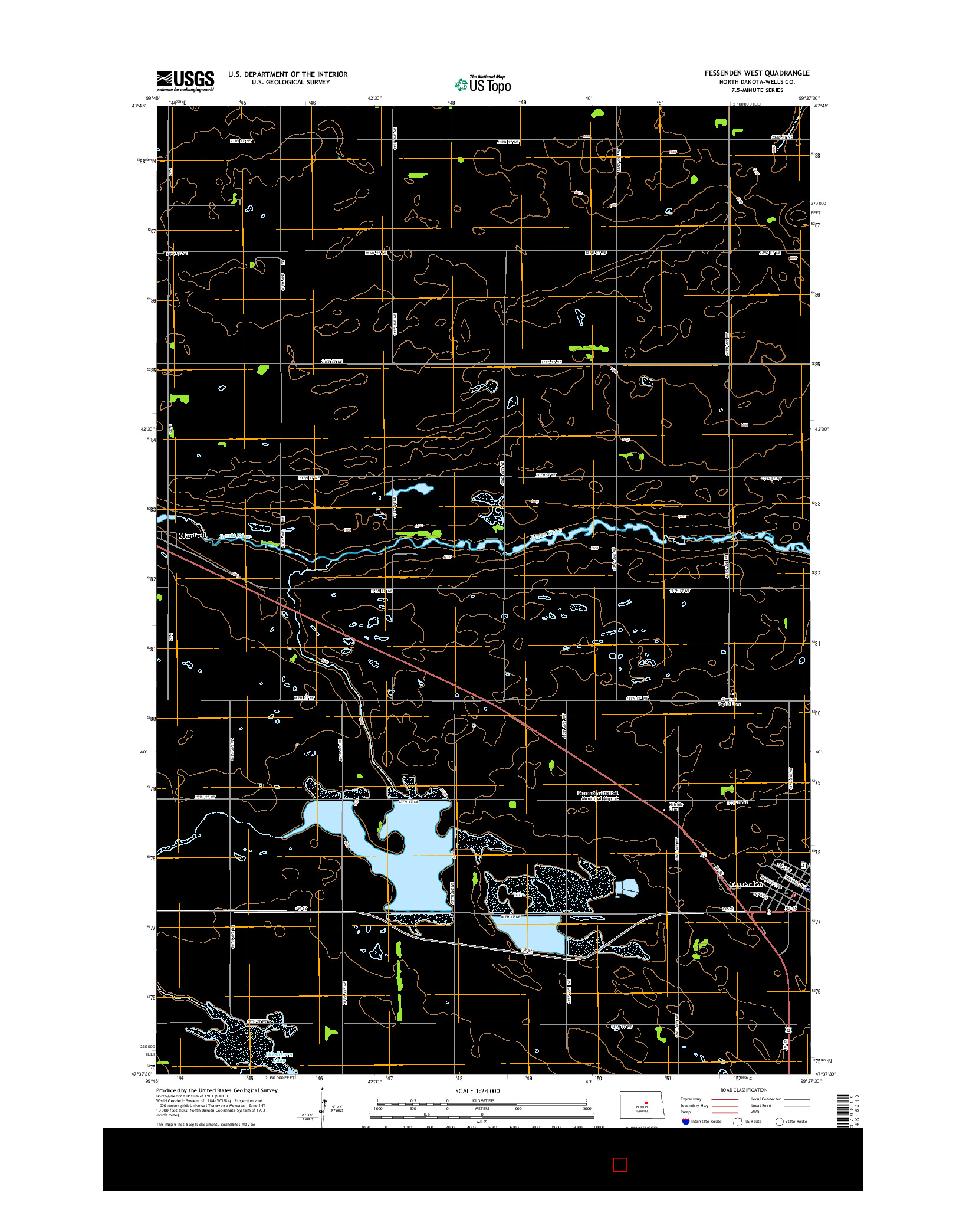 USGS US TOPO 7.5-MINUTE MAP FOR FESSENDEN WEST, ND 2014