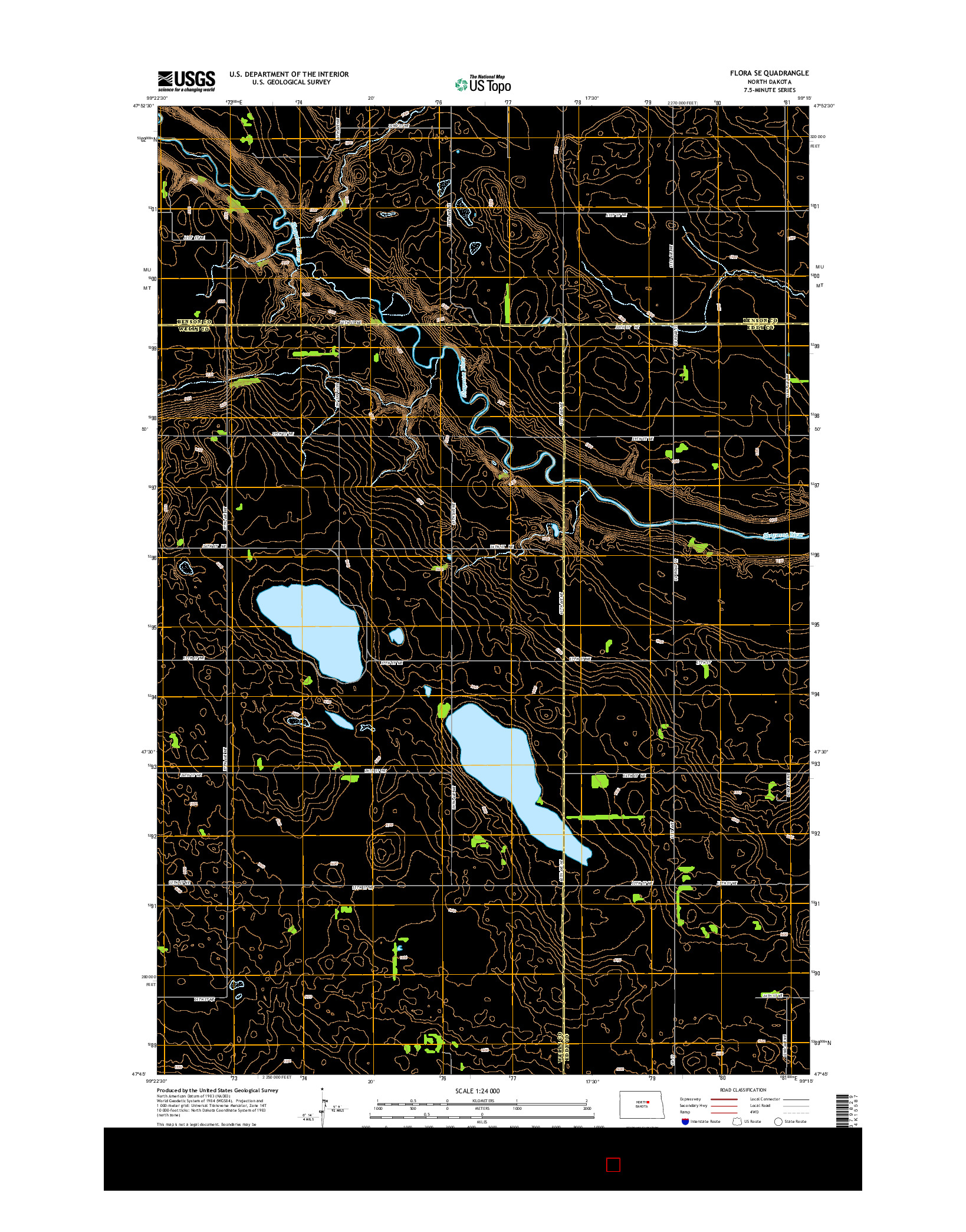 USGS US TOPO 7.5-MINUTE MAP FOR FLORA SE, ND 2014