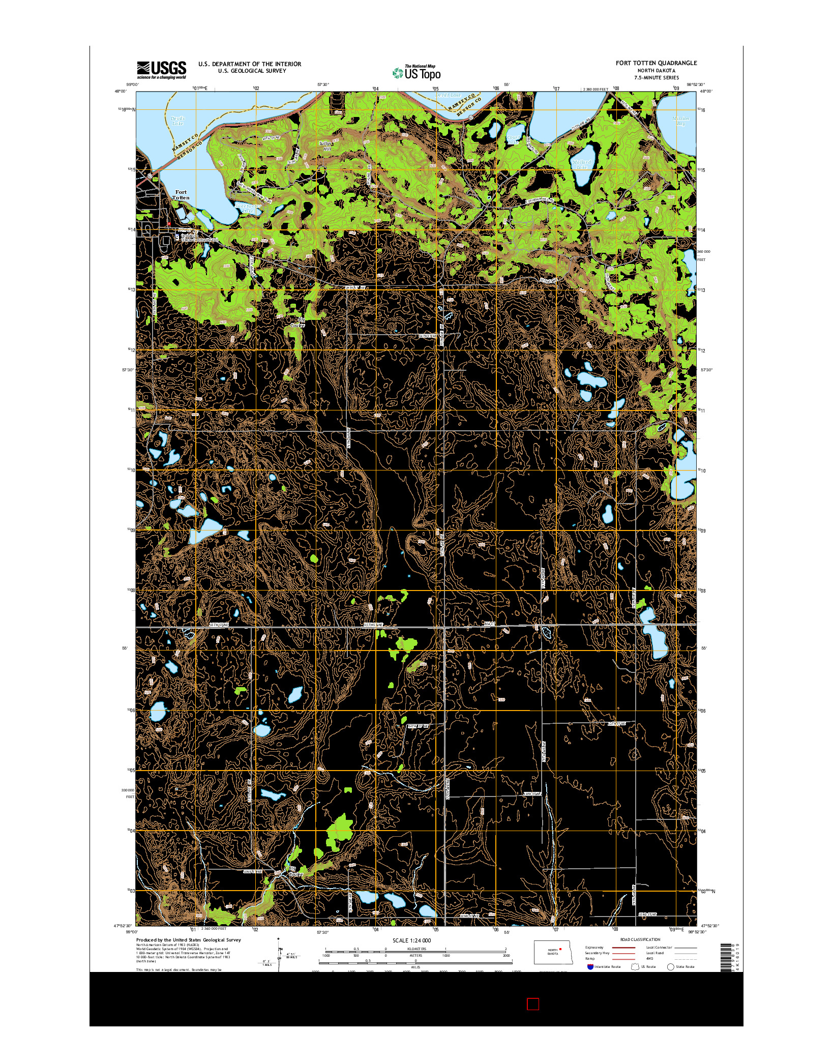USGS US TOPO 7.5-MINUTE MAP FOR FORT TOTTEN, ND 2014