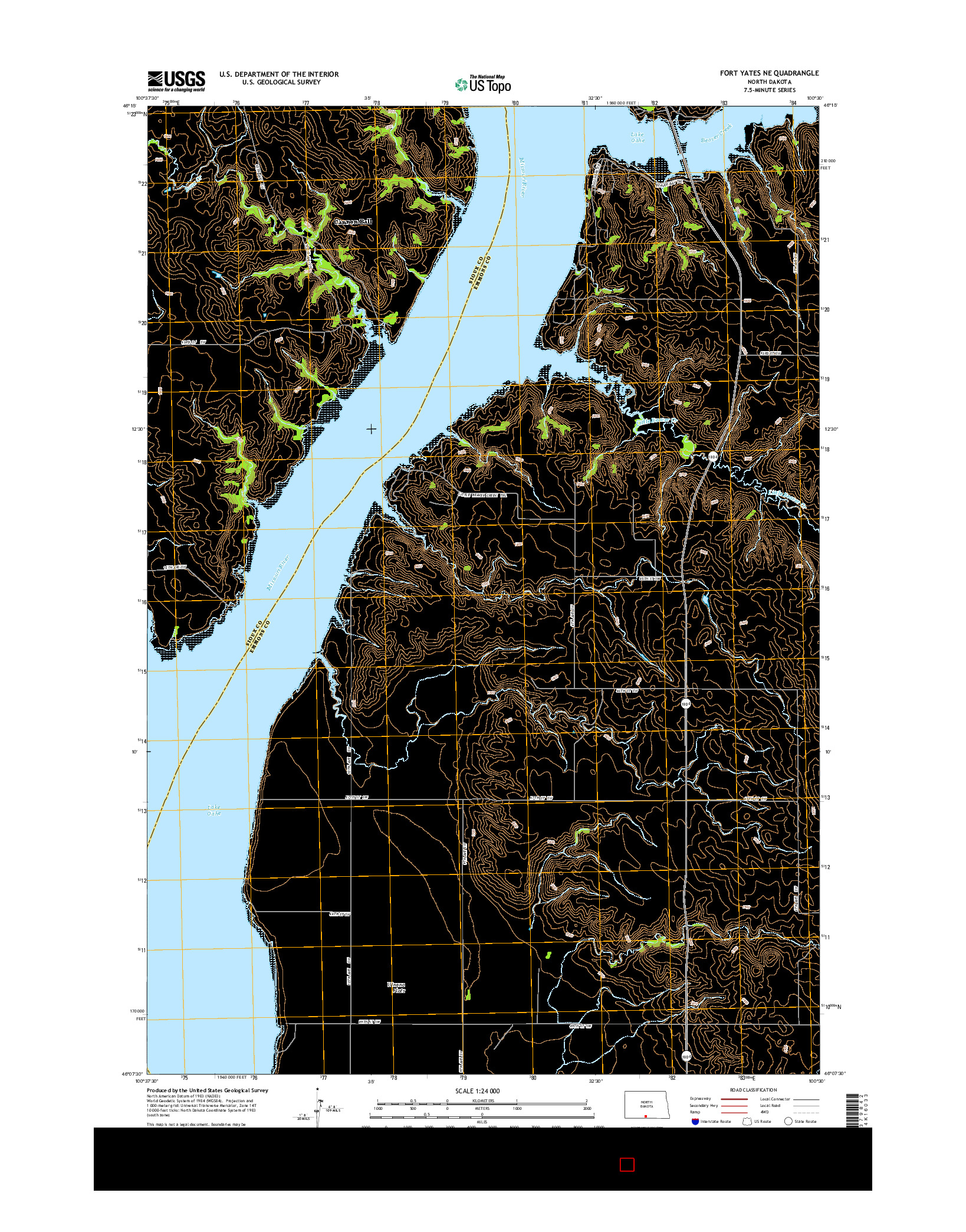 USGS US TOPO 7.5-MINUTE MAP FOR FORT YATES NE, ND 2014