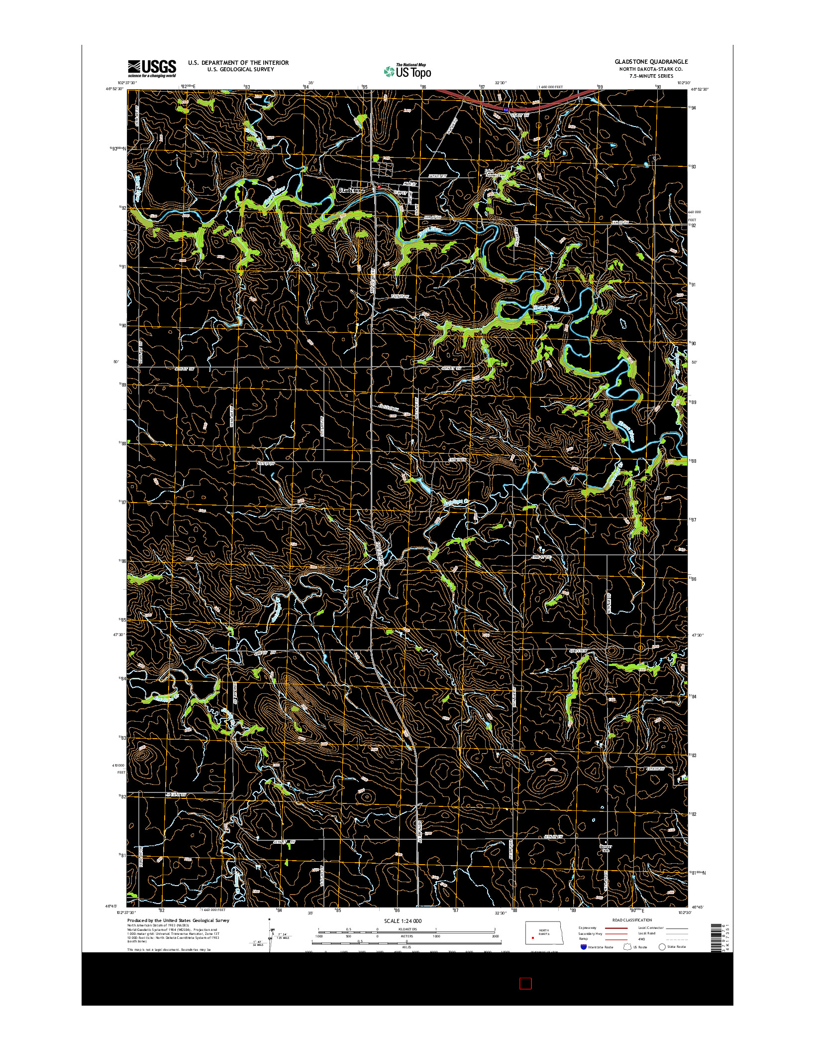 USGS US TOPO 7.5-MINUTE MAP FOR GLADSTONE, ND 2014