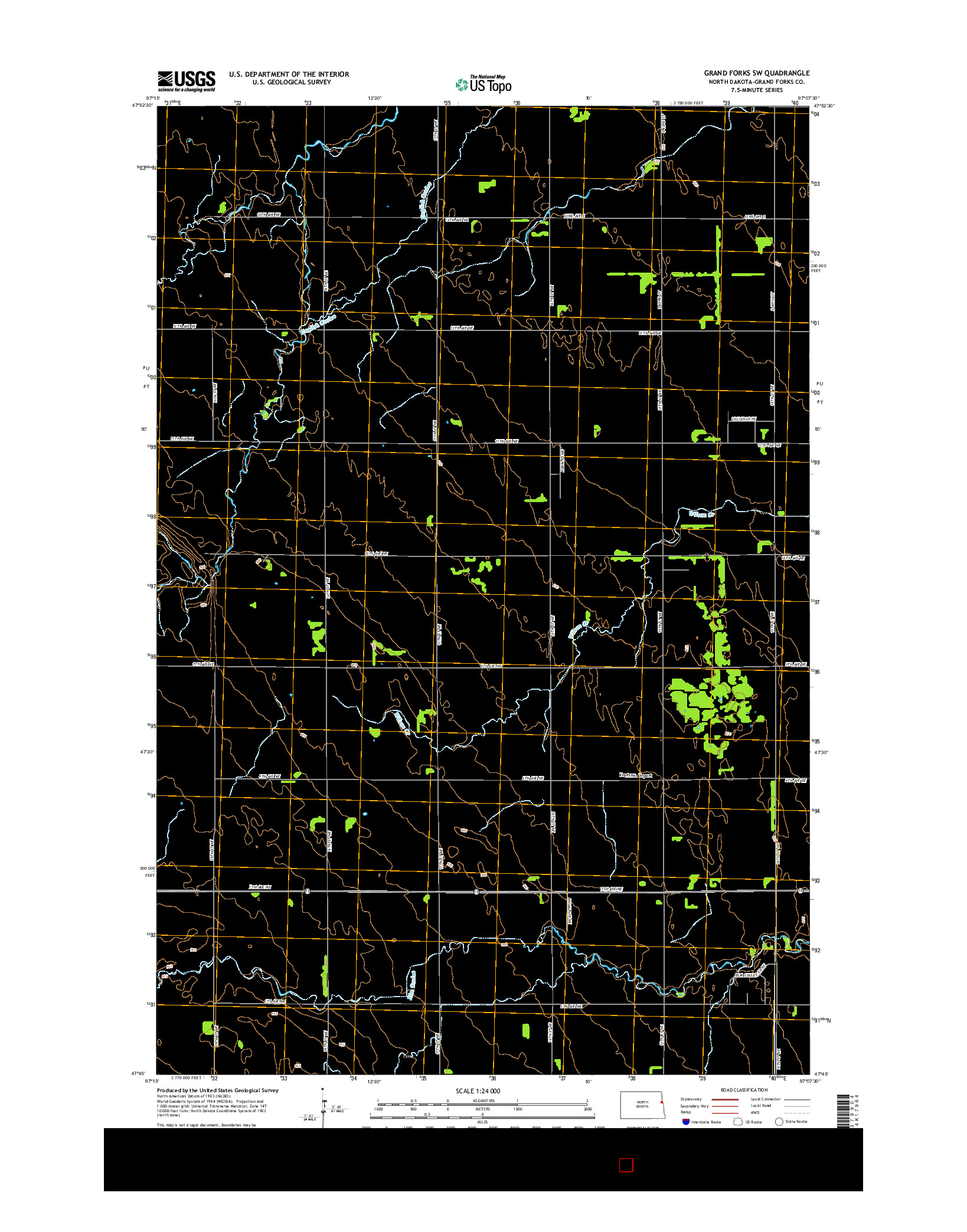 USGS US TOPO 7.5-MINUTE MAP FOR GRAND FORKS SW, ND 2014