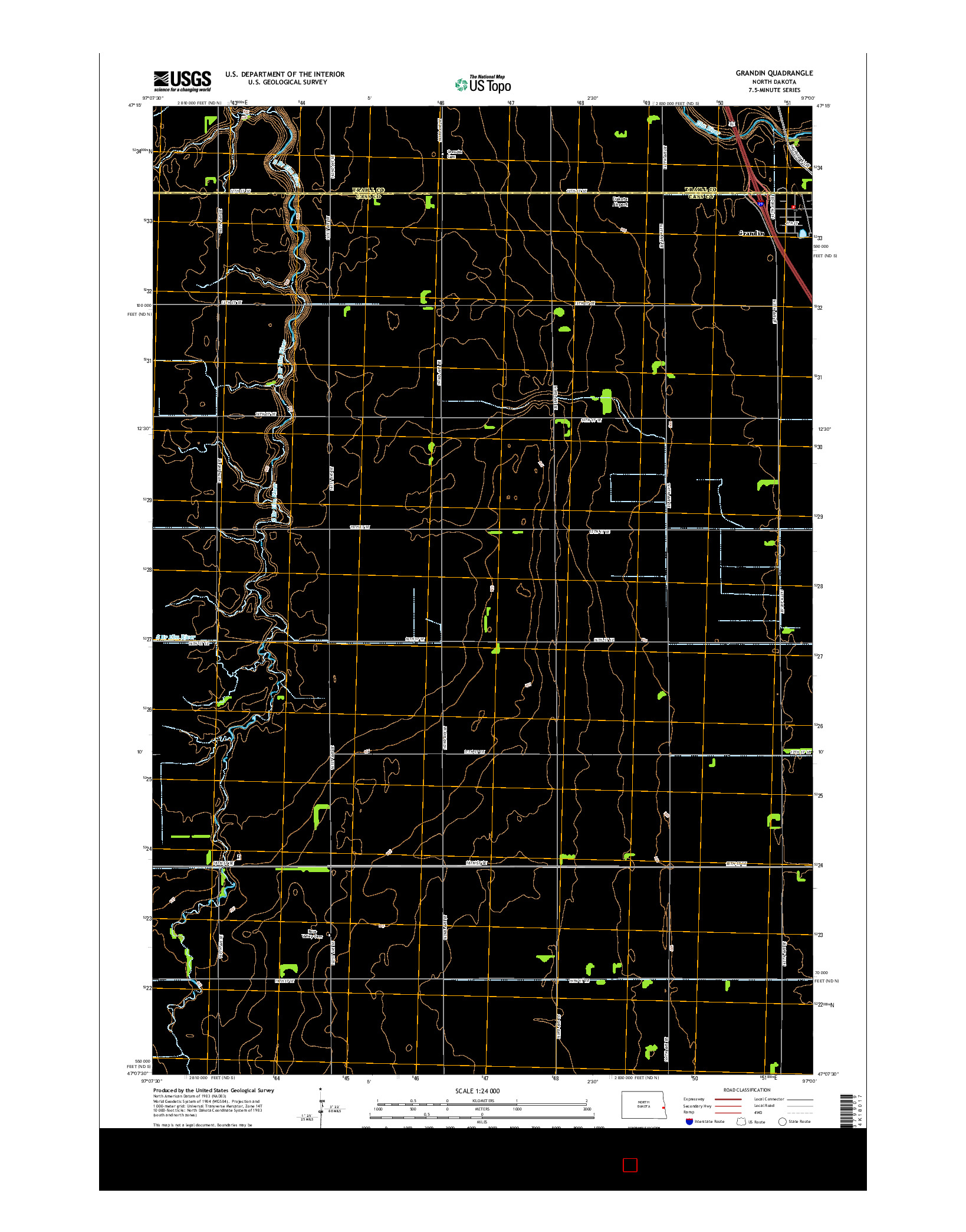 USGS US TOPO 7.5-MINUTE MAP FOR GRANDIN, ND 2014