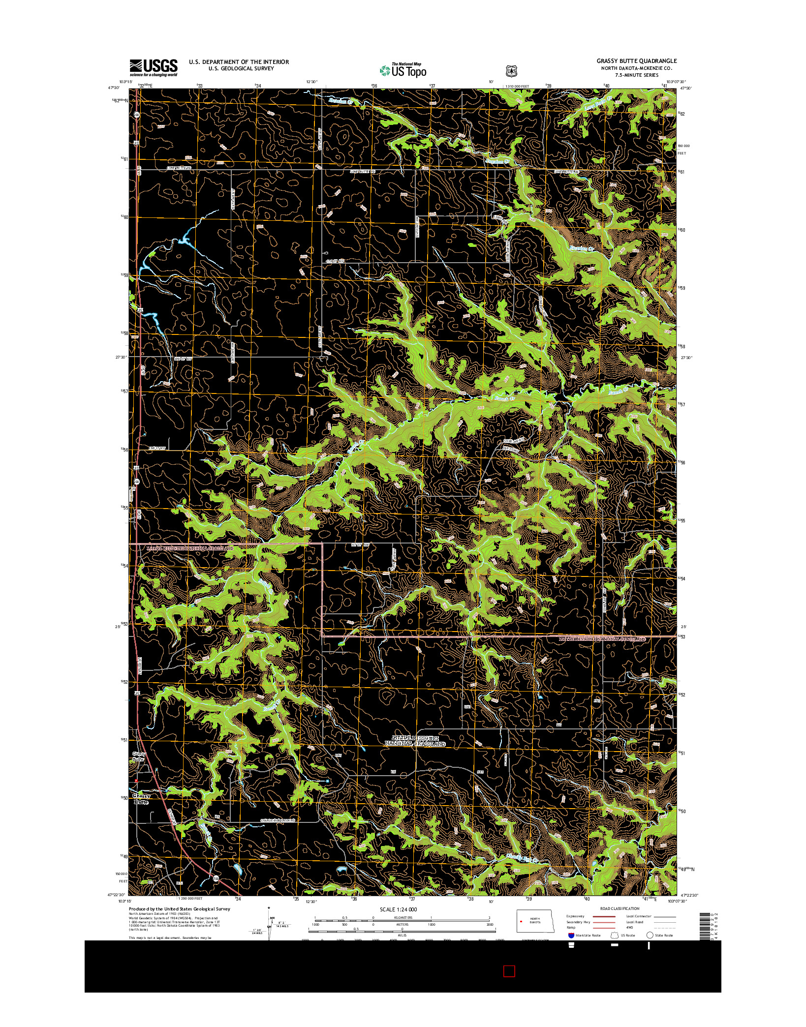 USGS US TOPO 7.5-MINUTE MAP FOR GRASSY BUTTE, ND 2014