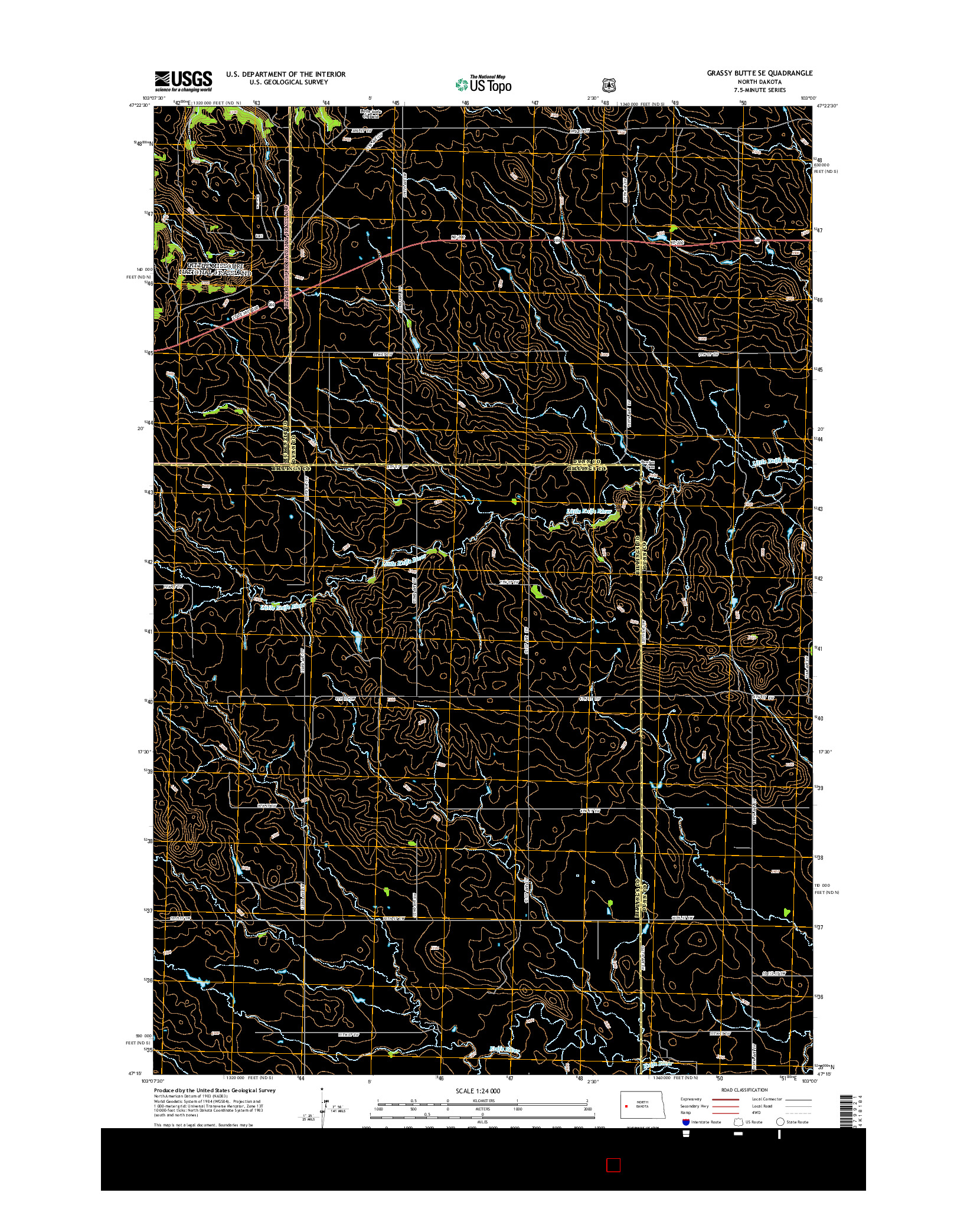 USGS US TOPO 7.5-MINUTE MAP FOR GRASSY BUTTE SE, ND 2014