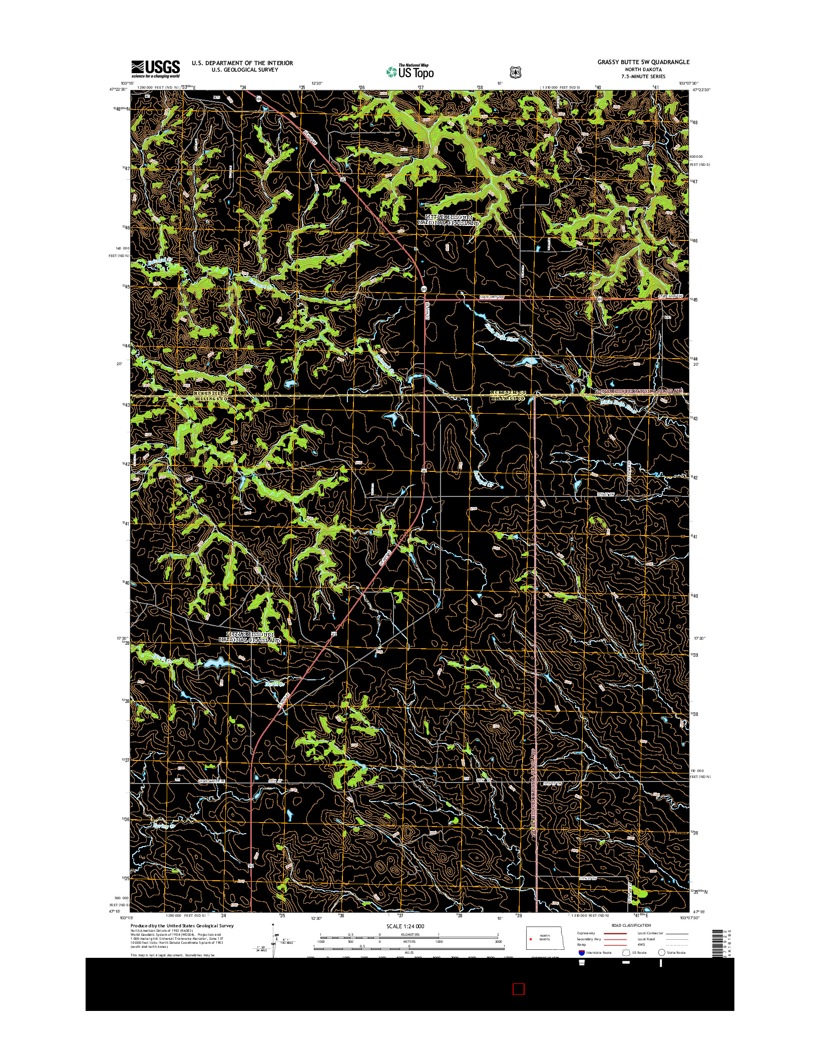 USGS US TOPO 7.5-MINUTE MAP FOR GRASSY BUTTE SW, ND 2014