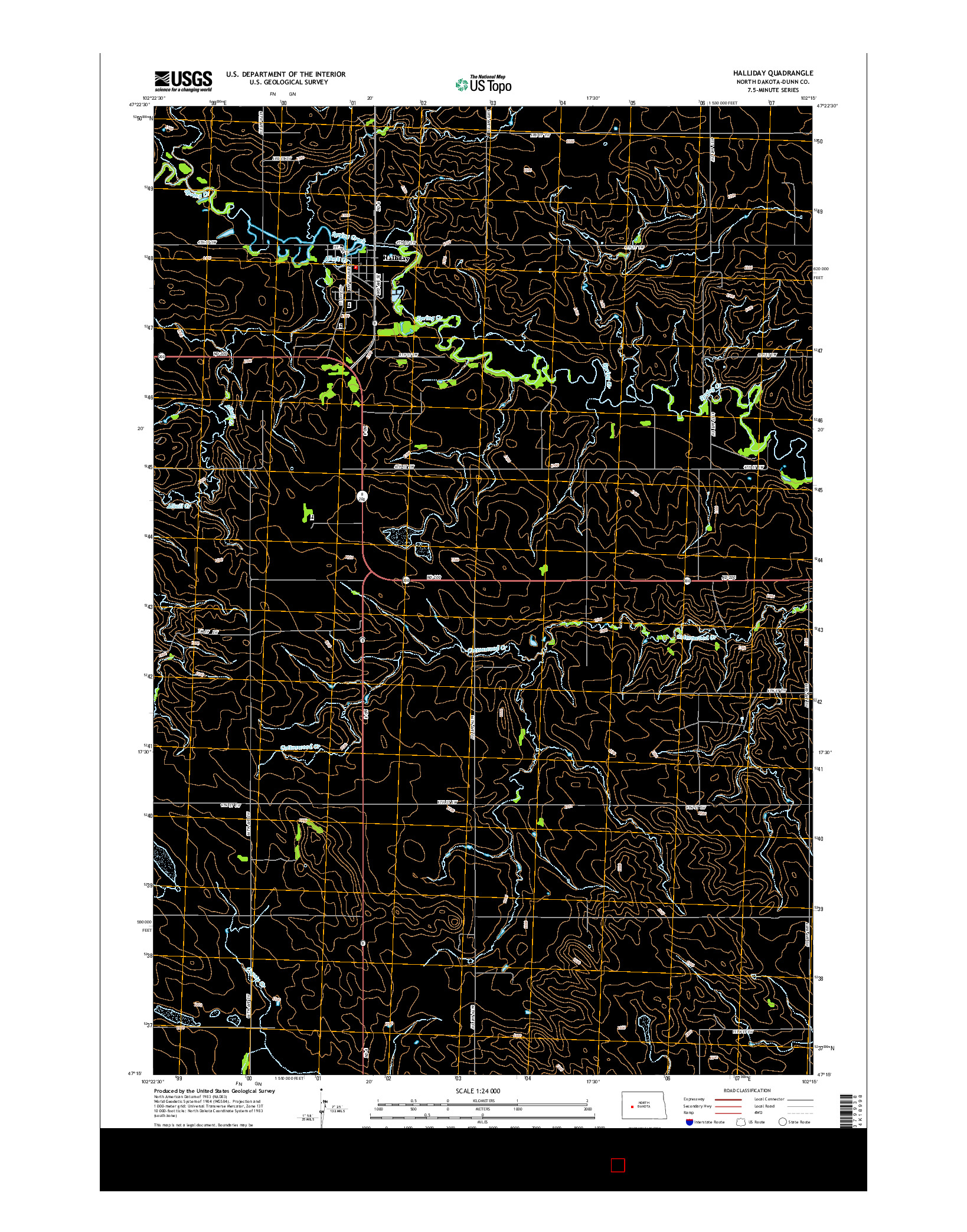 USGS US TOPO 7.5-MINUTE MAP FOR HALLIDAY, ND 2014