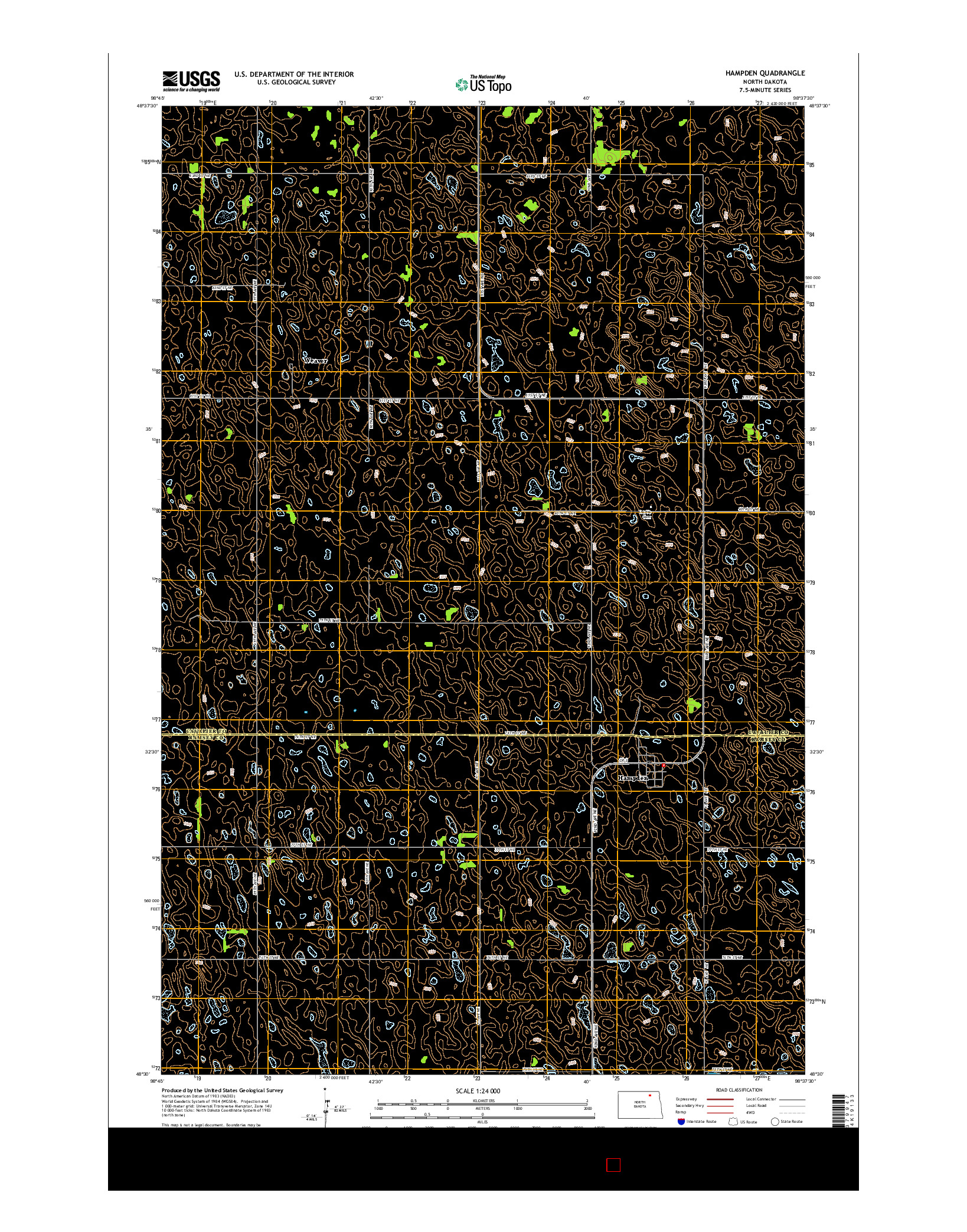 USGS US TOPO 7.5-MINUTE MAP FOR HAMPDEN, ND 2014