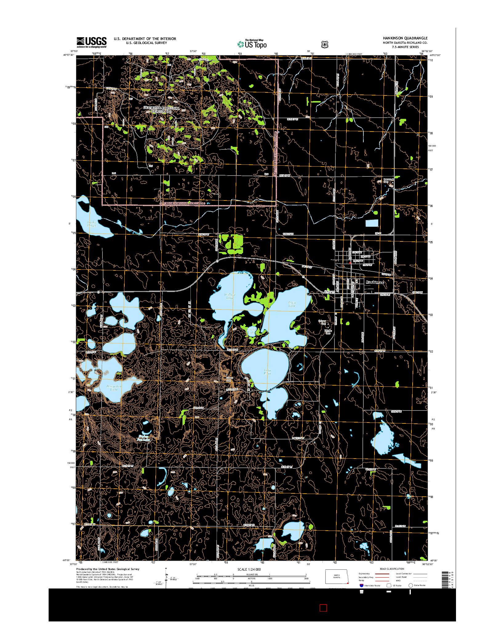 USGS US TOPO 7.5-MINUTE MAP FOR HANKINSON, ND 2014