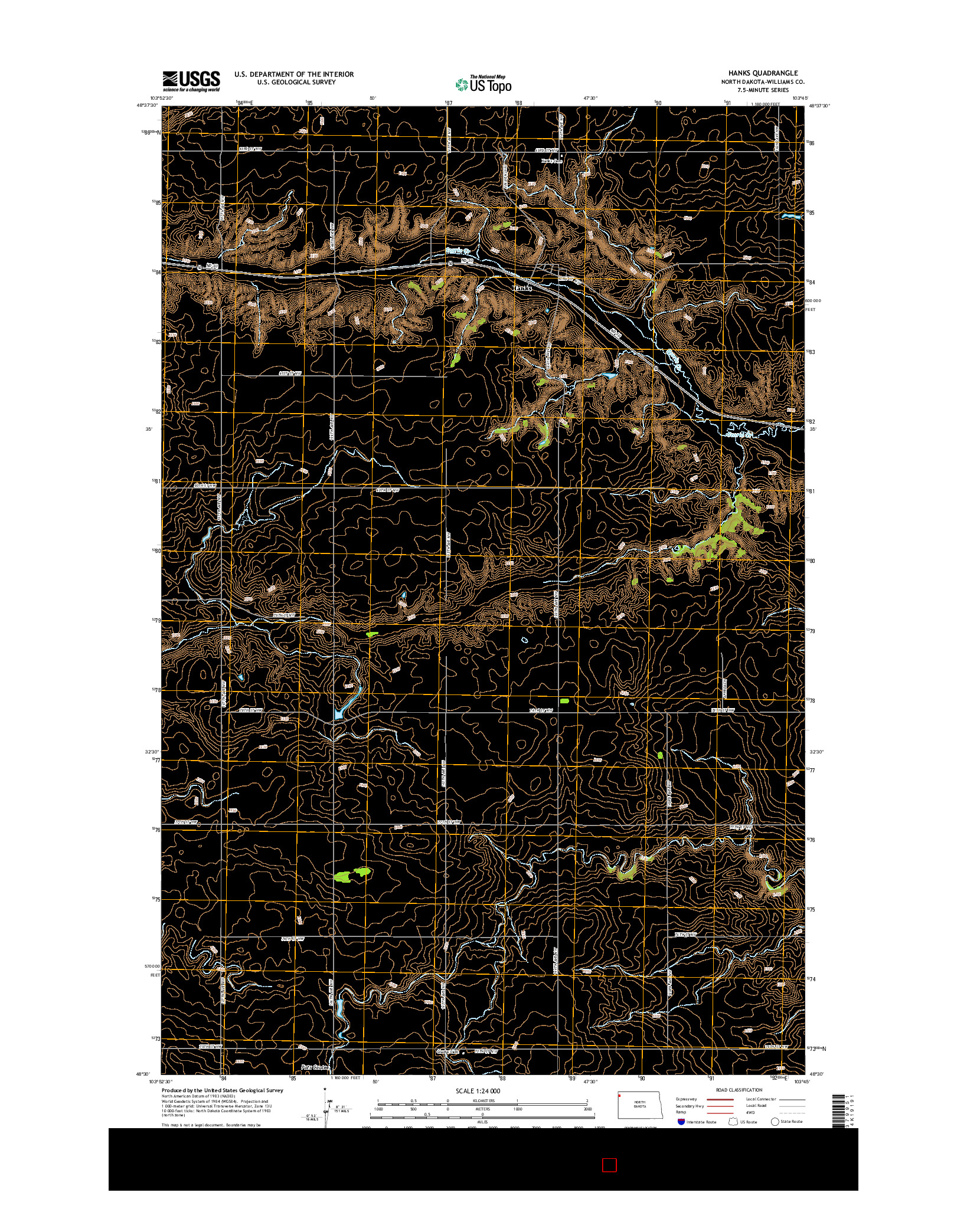 USGS US TOPO 7.5-MINUTE MAP FOR HANKS, ND 2014
