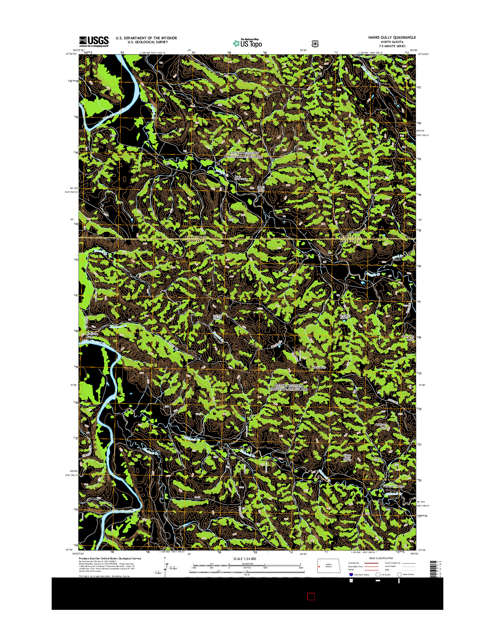 USGS US TOPO 7.5-MINUTE MAP FOR HANKS GULLY, ND 2014