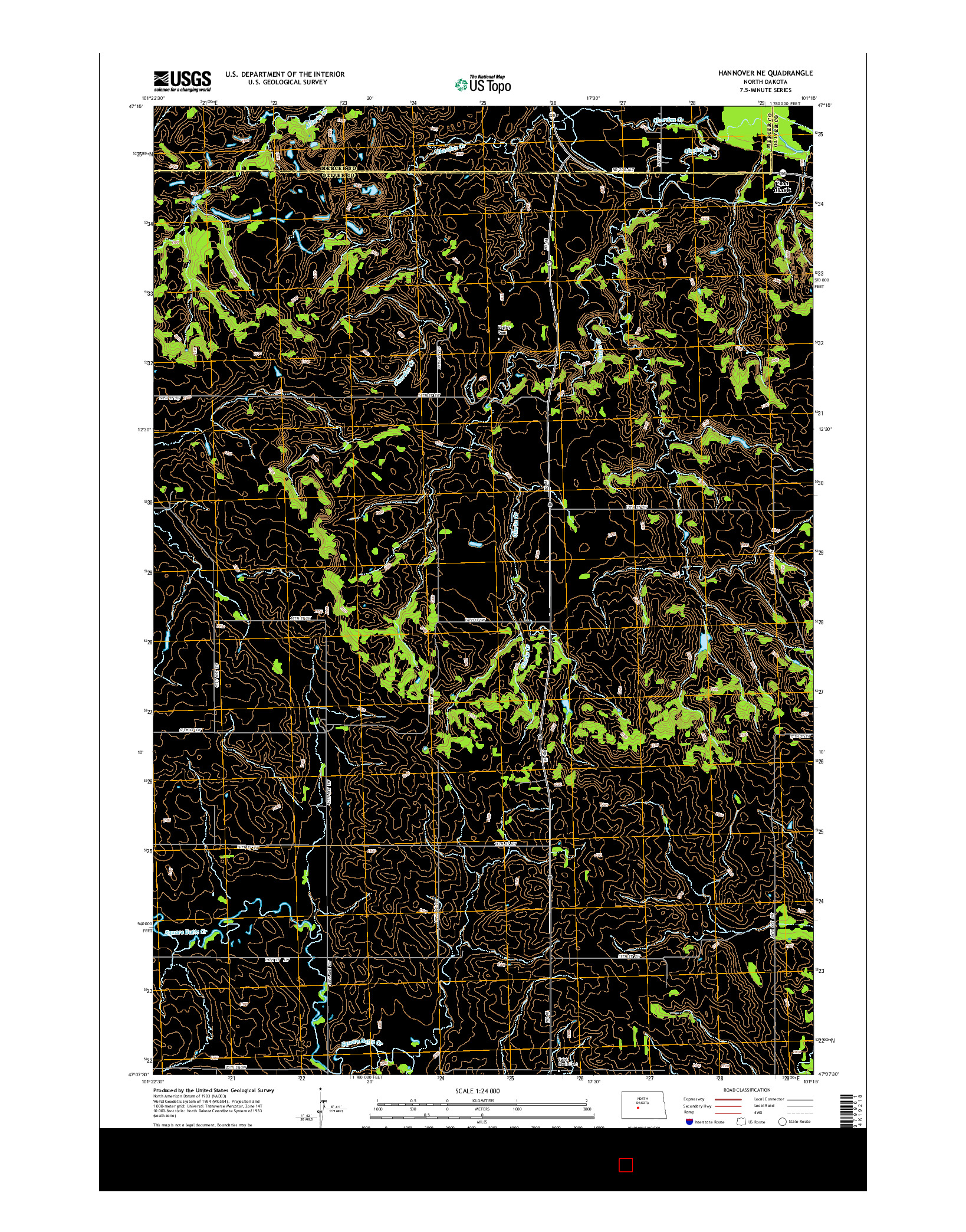 USGS US TOPO 7.5-MINUTE MAP FOR HANNOVER NE, ND 2014