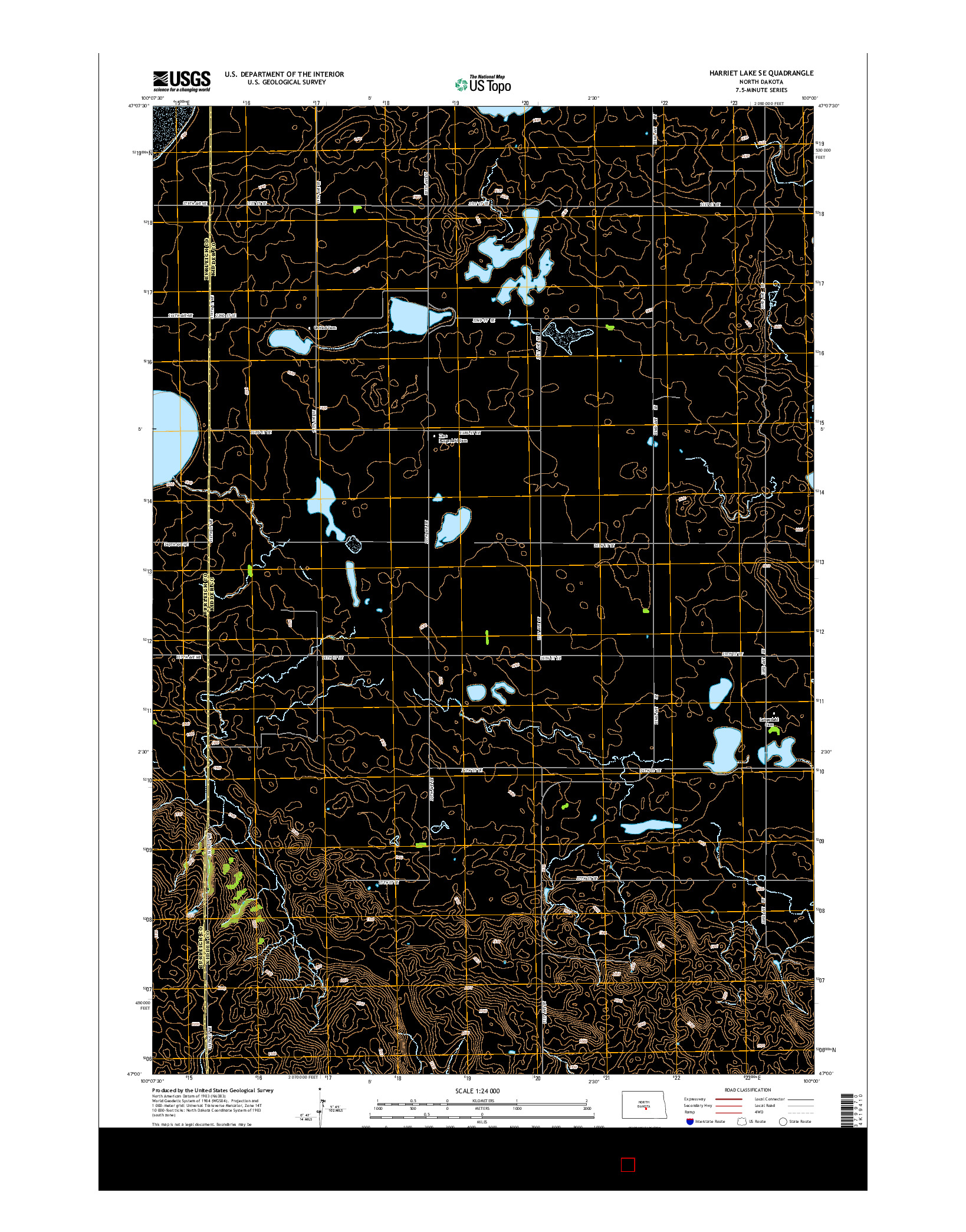 USGS US TOPO 7.5-MINUTE MAP FOR HARRIET LAKE SE, ND 2014