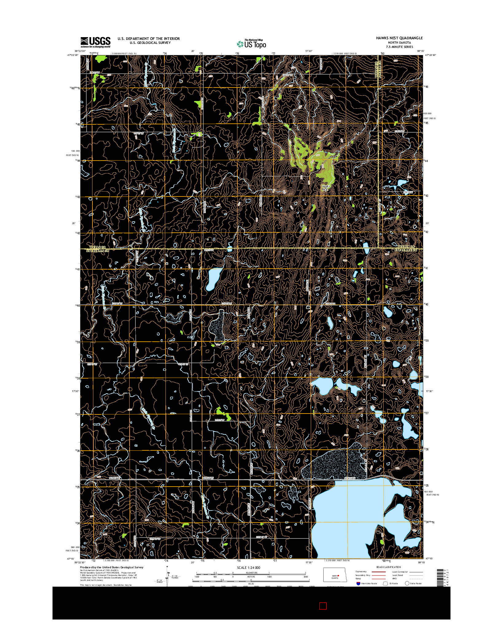 USGS US TOPO 7.5-MINUTE MAP FOR HAWKS NEST, ND 2014