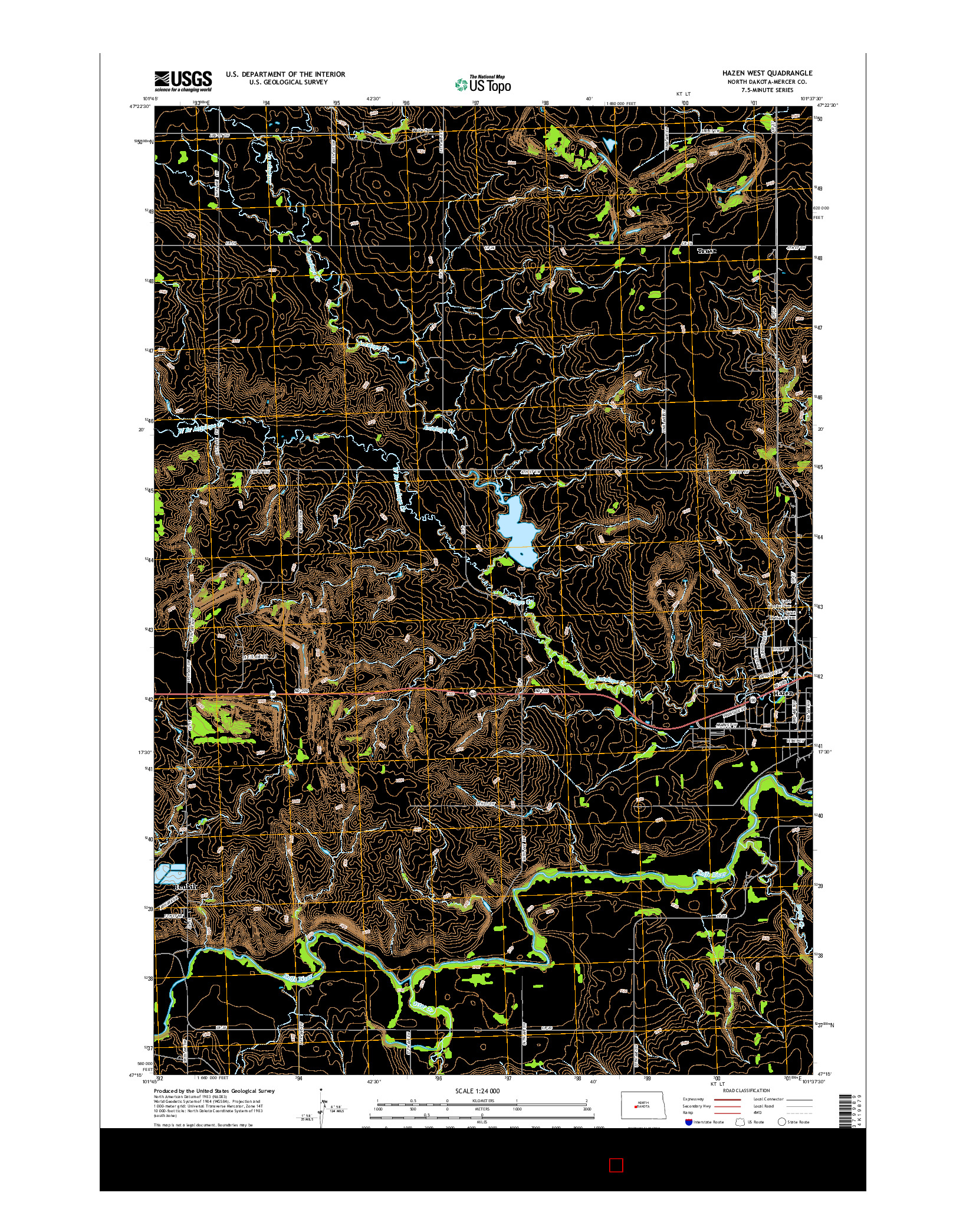 USGS US TOPO 7.5-MINUTE MAP FOR HAZEN WEST, ND 2014