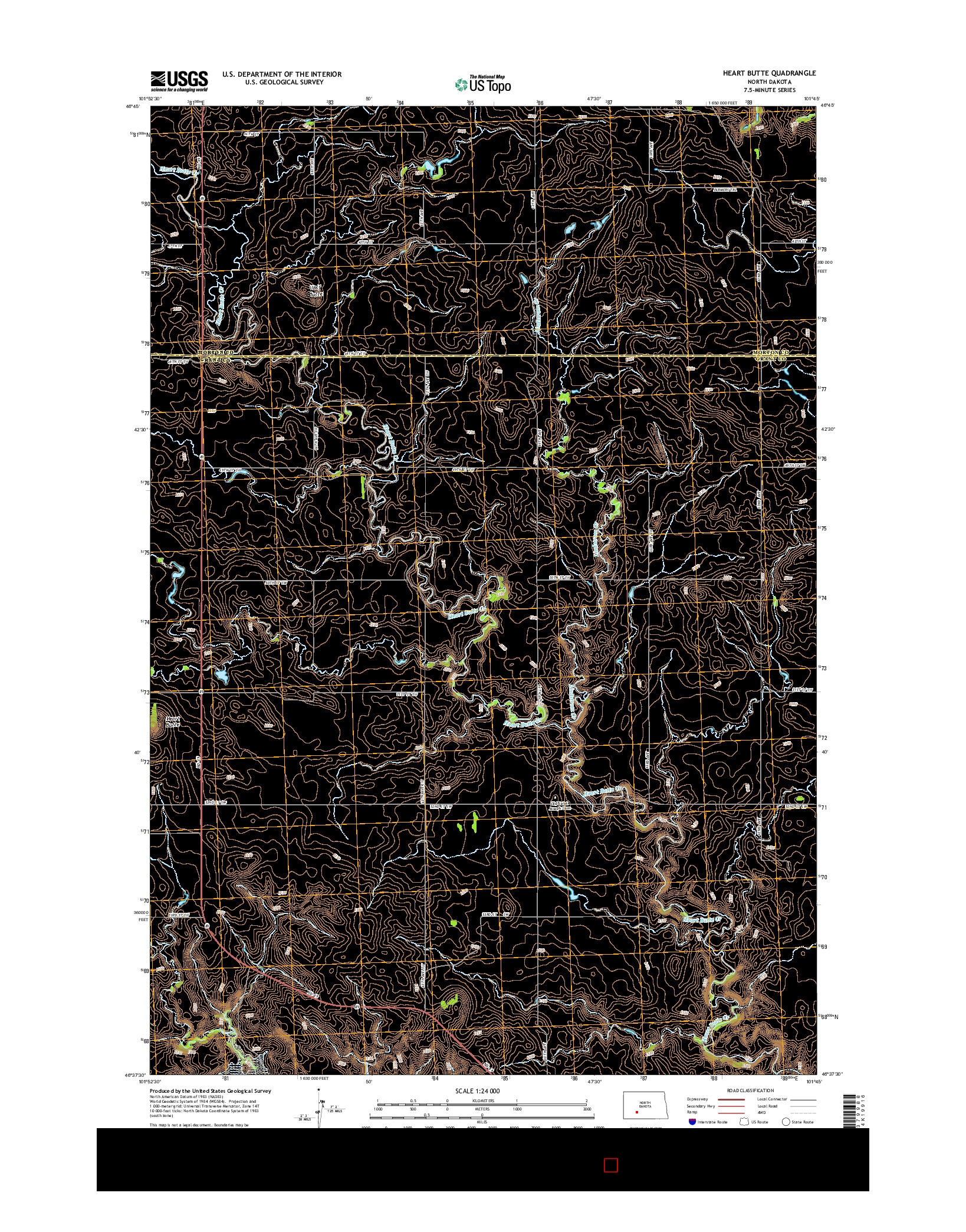 USGS US TOPO 7.5-MINUTE MAP FOR HEART BUTTE, ND 2014