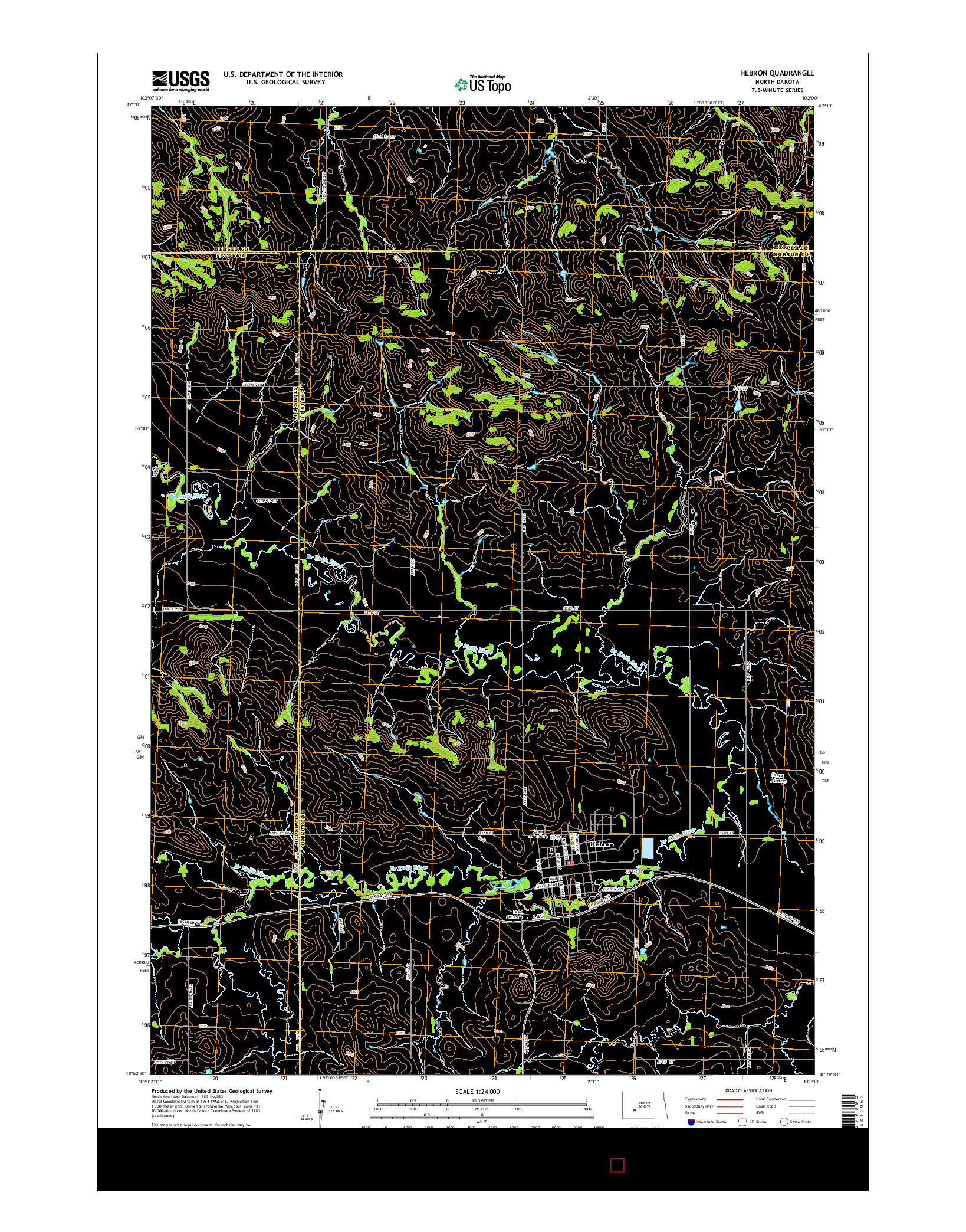 USGS US TOPO 7.5-MINUTE MAP FOR HEBRON, ND 2014