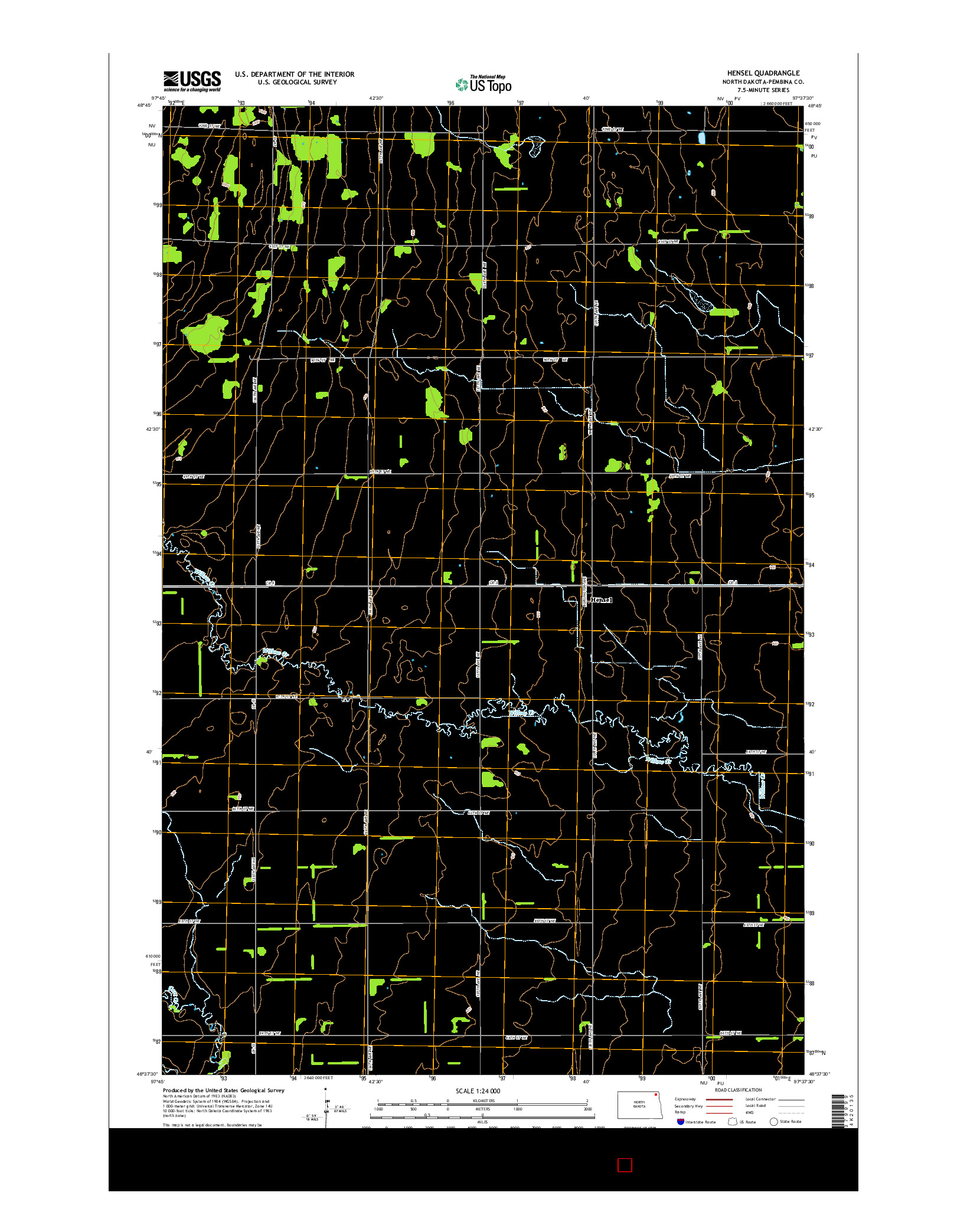 USGS US TOPO 7.5-MINUTE MAP FOR HENSEL, ND 2014
