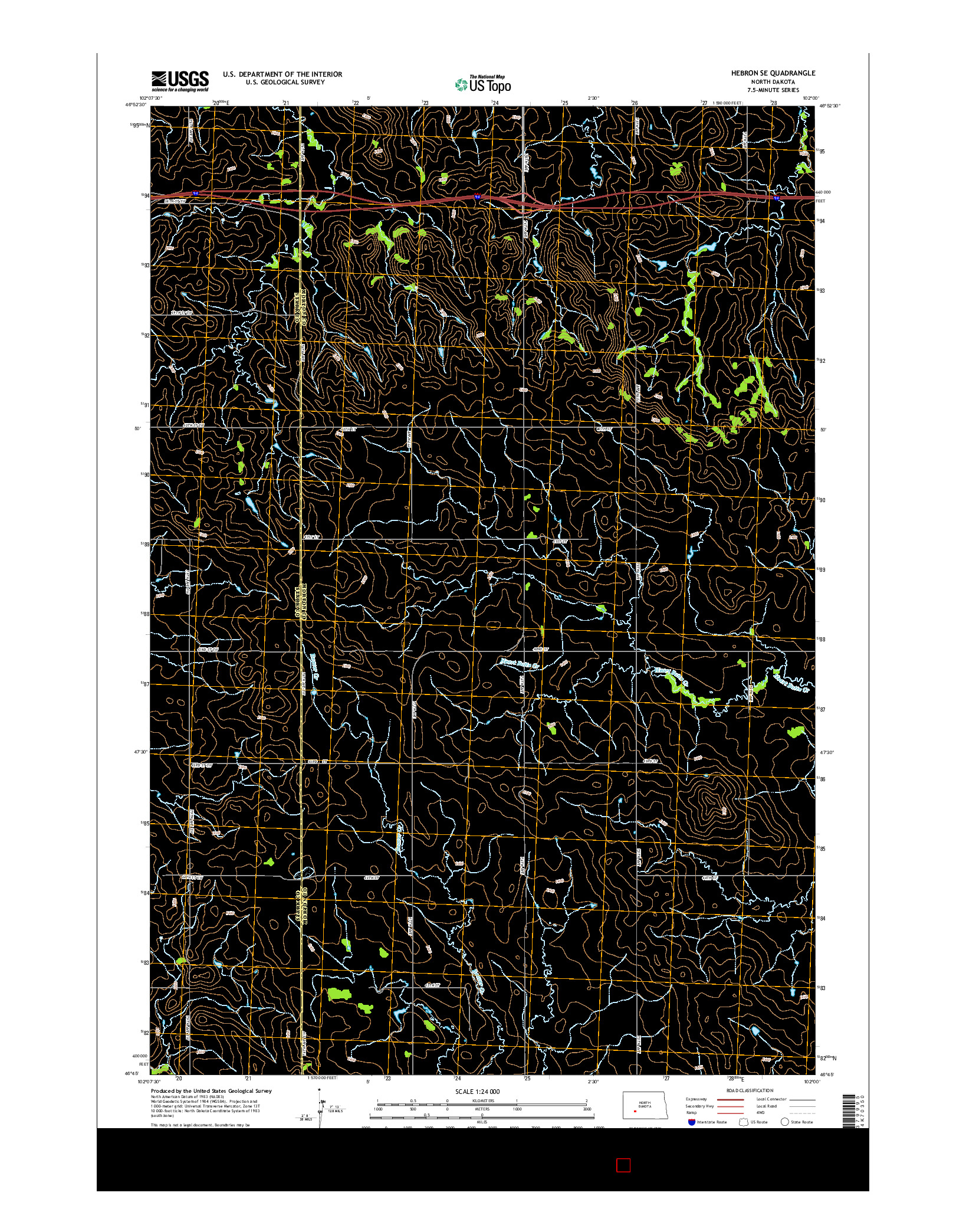 USGS US TOPO 7.5-MINUTE MAP FOR HEBRON SE, ND 2014