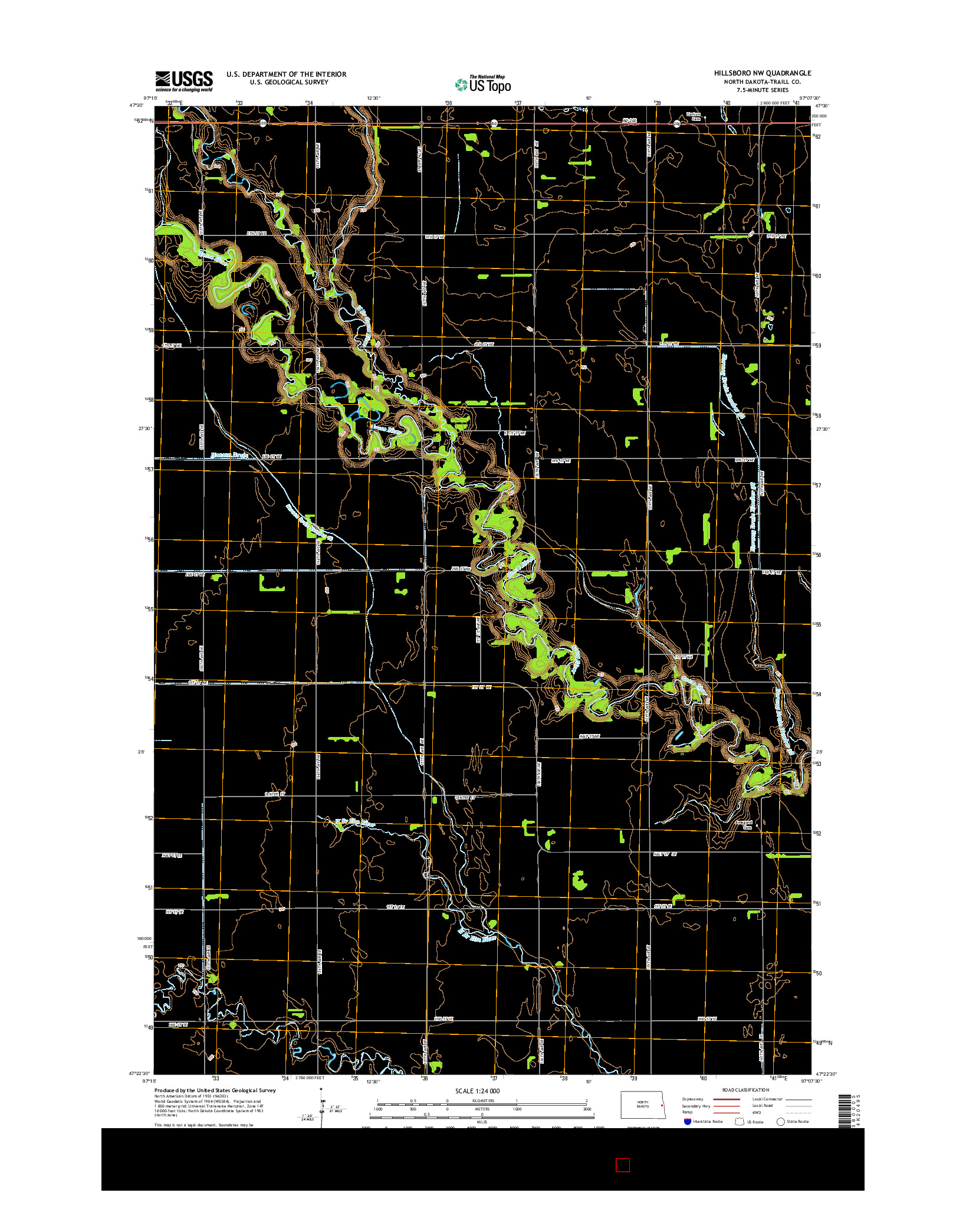 USGS US TOPO 7.5-MINUTE MAP FOR HILLSBORO NW, ND 2014