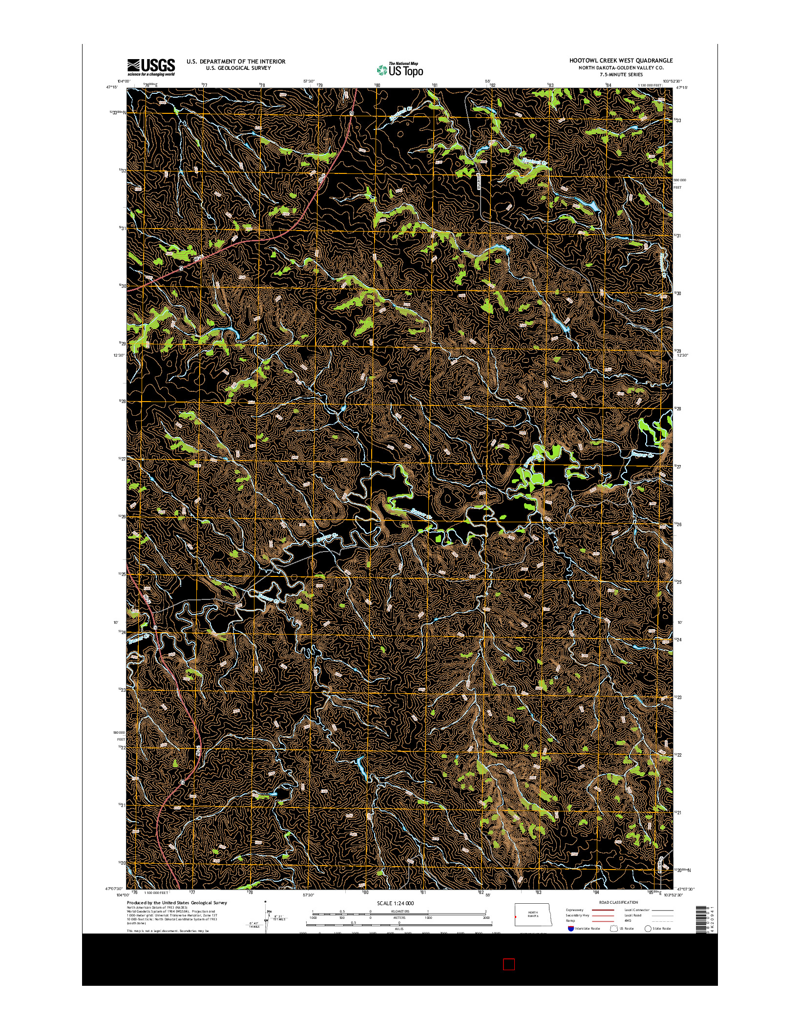 USGS US TOPO 7.5-MINUTE MAP FOR HOOTOWL CREEK WEST, ND 2014